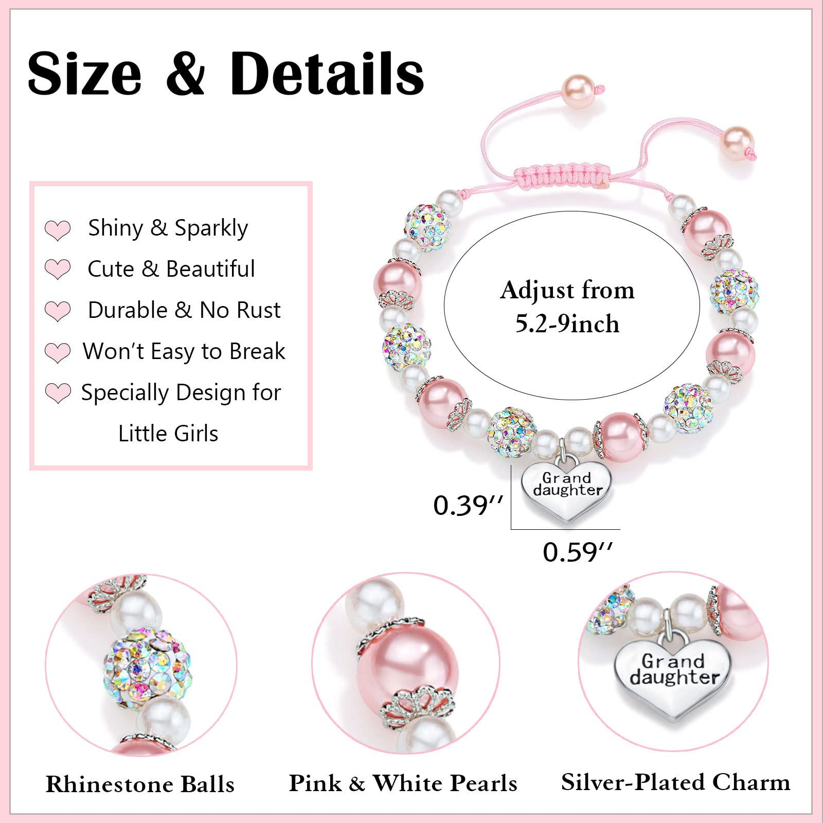 UNGENT THEM Granddaughter Gifts from Grandma Little Girls Bracelets Jewelry 8 12 10 6 7 9 11 Year Old Birthday Girl Valentines B