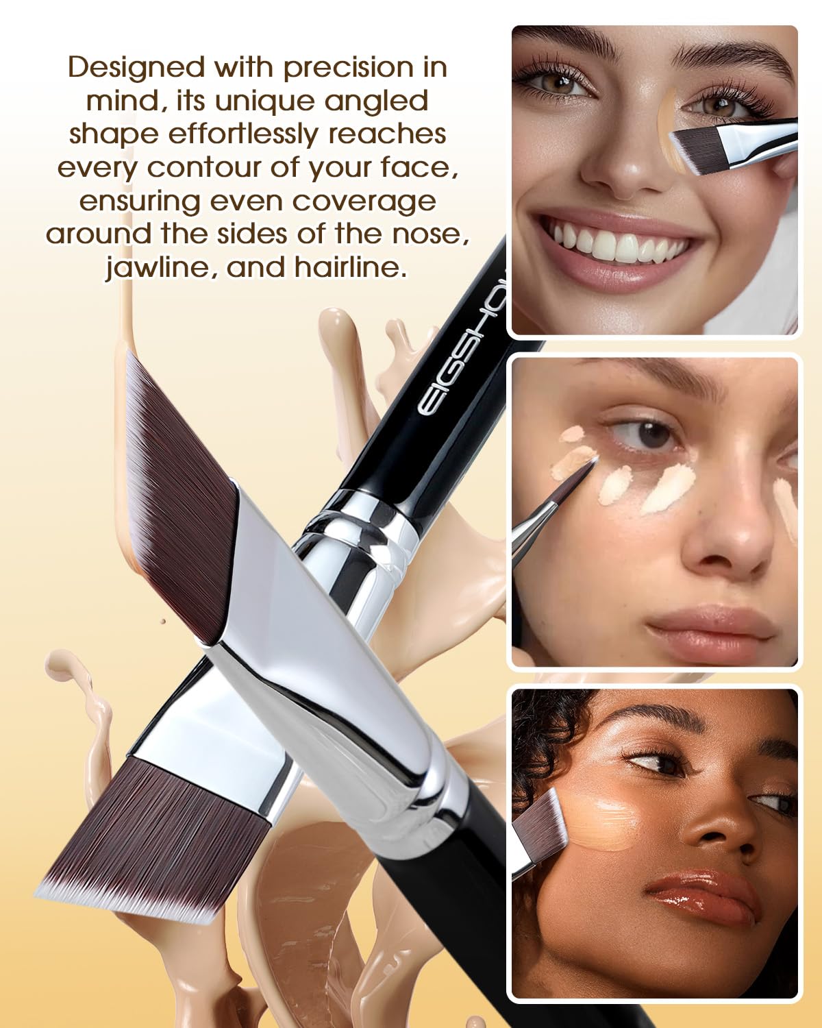 EIGSHOW Angled Flat Foundation Brush, Vegan Synthetic Bristles, Streak Free Application, Face Makeup Brush For Blending Liquid,