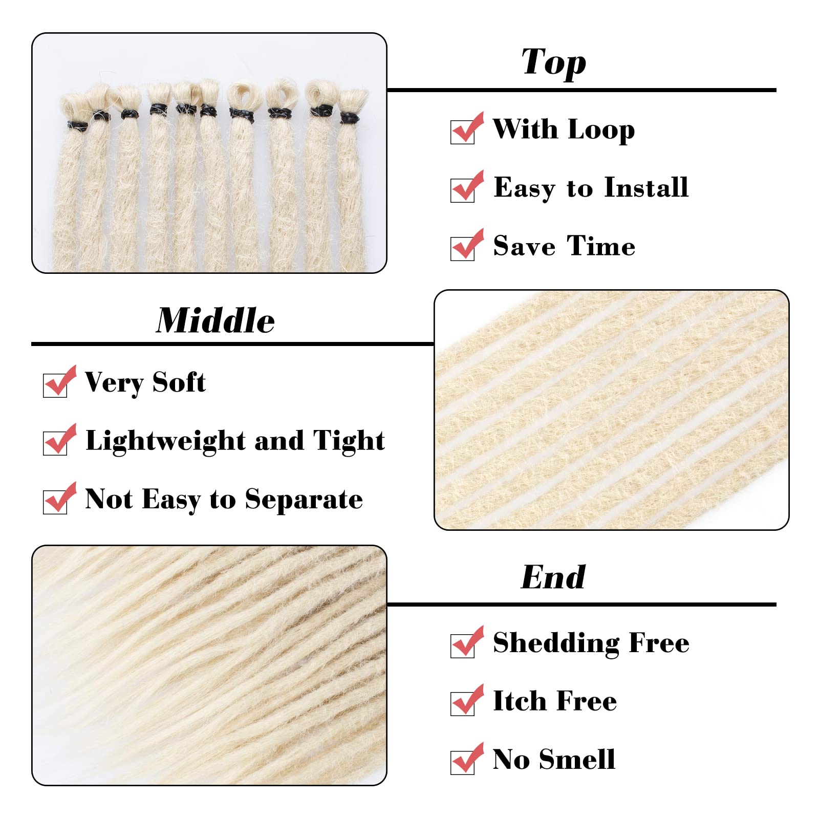 Leeven 18 Inch Blonde Synthetic Dreadlock Extensions 40 Strands Single Ended Crochet Dreads Extensions Handmade Soft 0.6 cm Widt