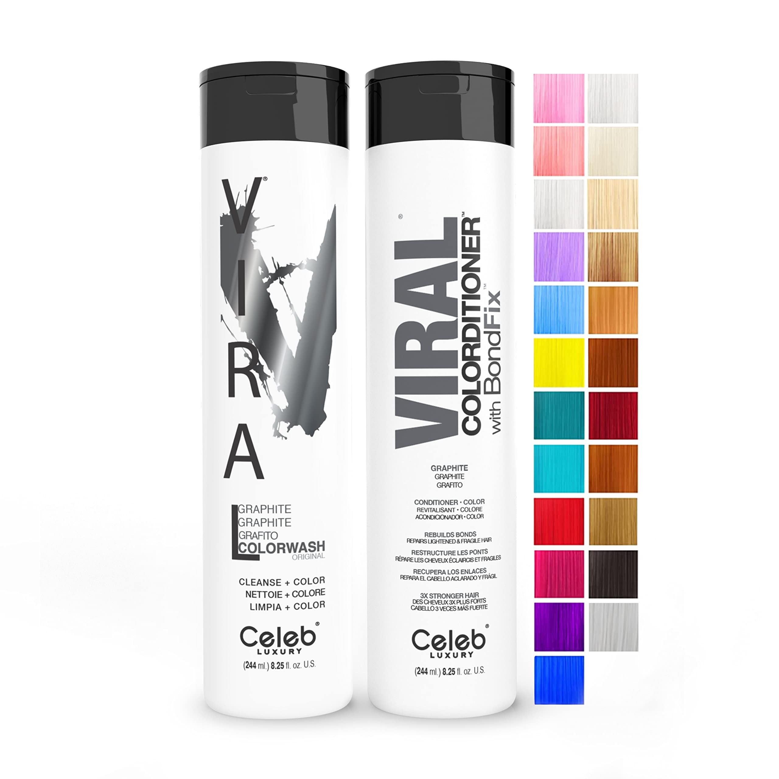 Celeb Luxury Intense Color Depositing Colorwash Shampoo + BondFix Rebuilder, Vegan, Sustainably Sourced Plant-Based, Semi-Perman