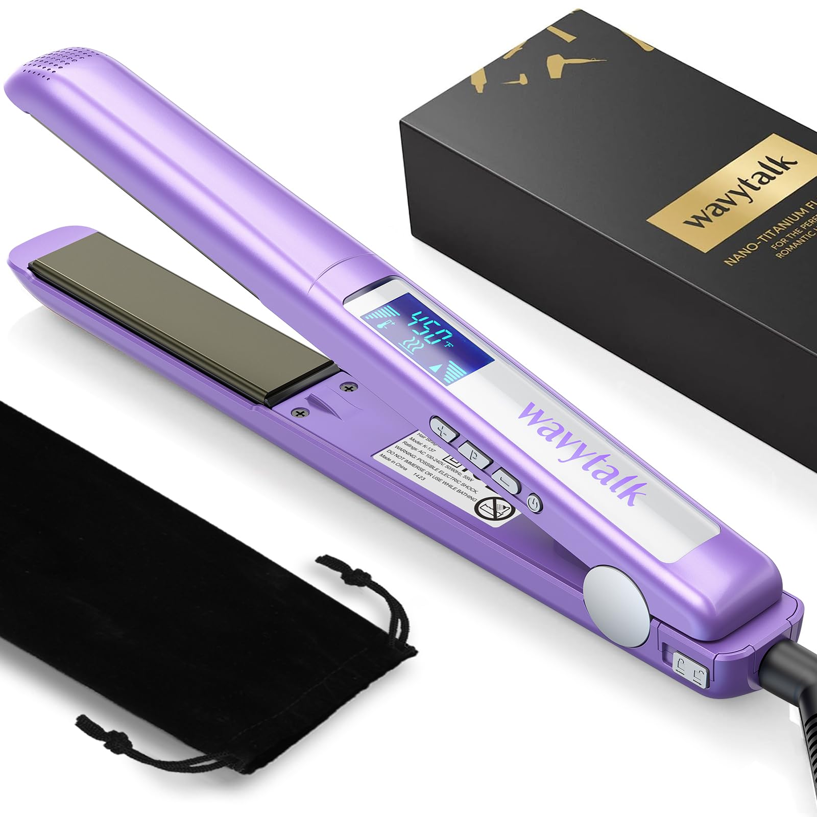Wavytalk Pro Flat Iron Hair Straightener, 100% Pure Titanium Flat Iron for Easy Glide, Straightener and Curler for All Hairstyle