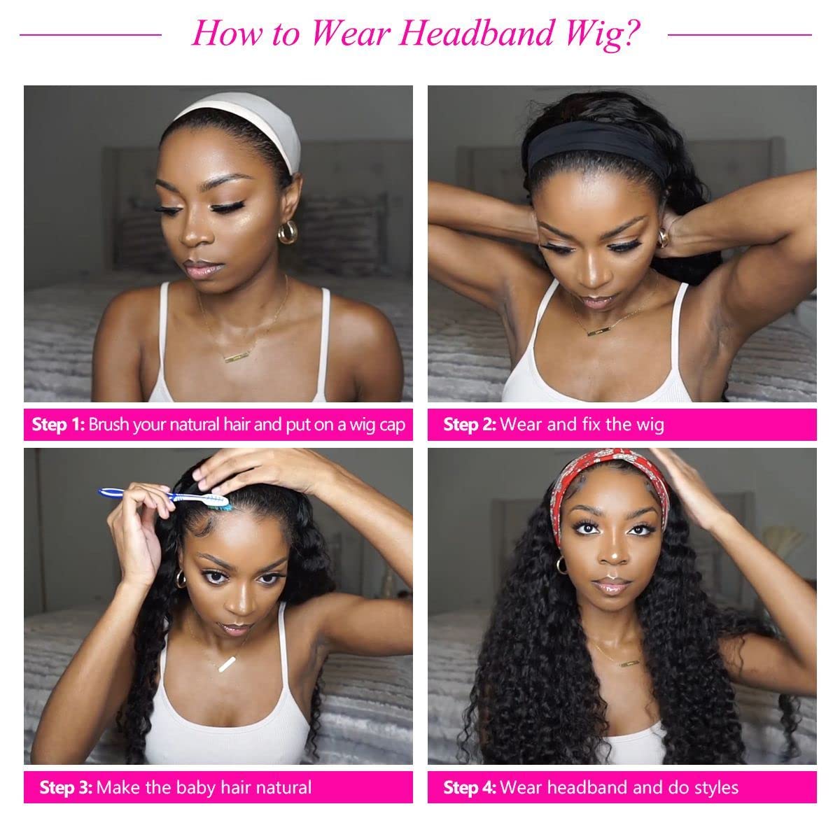 Nicmiss Deep Wave Headband Wig Human Hair 12 Inch Curly Headband Wigs For Black Women Human Hair Glueless None Lace Front Wig Br