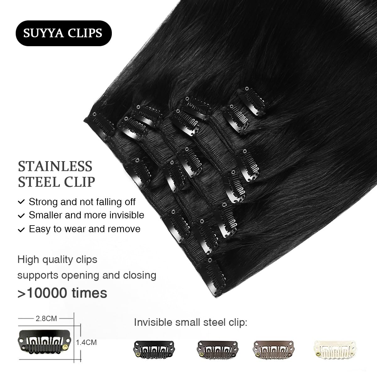 Suyya Hair Extensions Clip Ins,14 Inch 7Pcs 110G Jet Black Clip In Hair Extensions Human Hair Straight Clip In Hair Extensions R