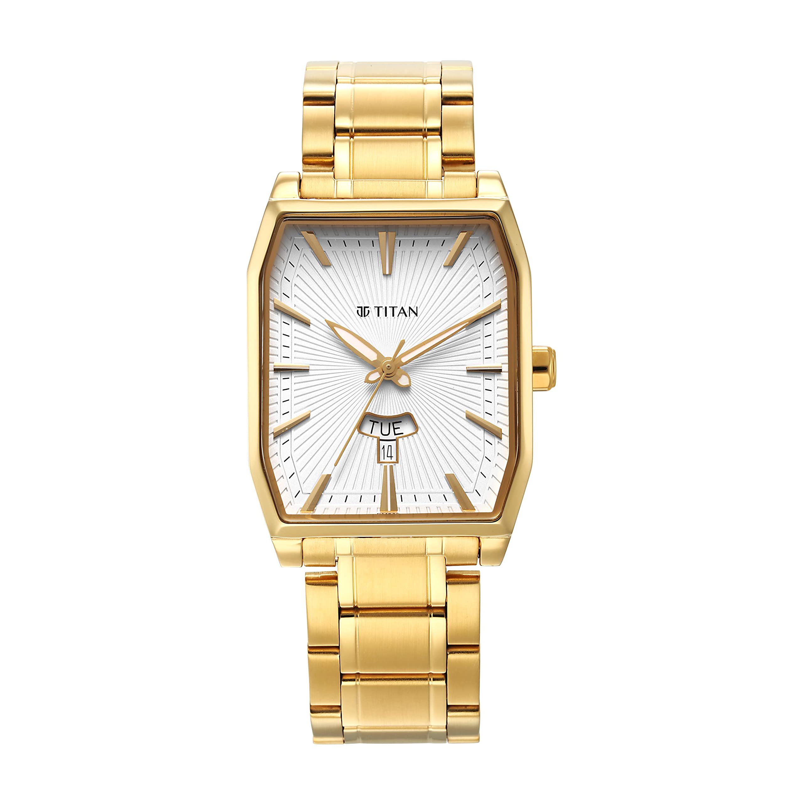 Titan Regalia Analog With Day And Date Opulent White Dial Watch For Men-Ns1876Ym02, Yellow Plating, Free Size, Classic