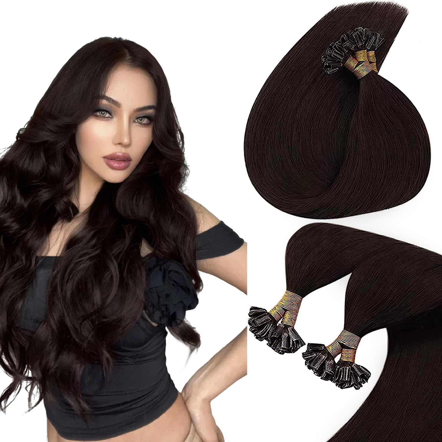 Sunny Keratin Hair Extensions Dark Brown 50G Pre Bonded U Tip Hair Extensions Color #2 Dark Brown Keratin Hair Extensions Human 