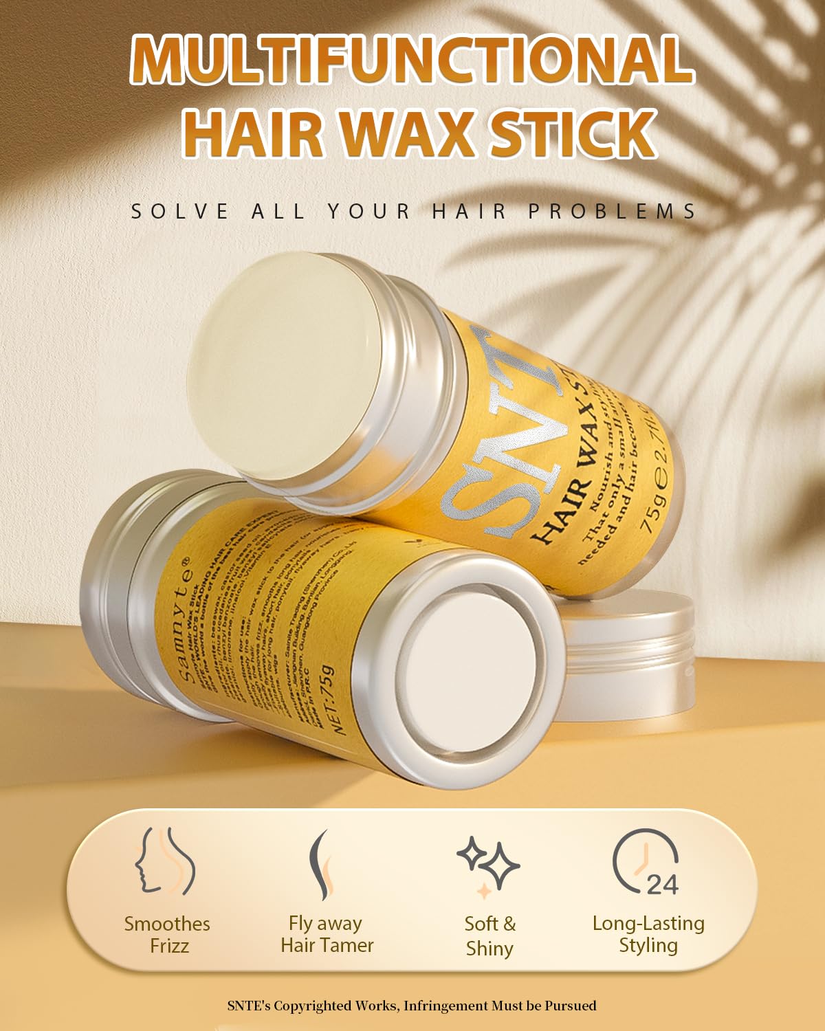 Hair Wax Stick, 3Pcs-Wax Stick For Hair Slick Stick, Slick Back Stick Hair Stick Wax Edge Frizz No-White Chips & No-Residue & No