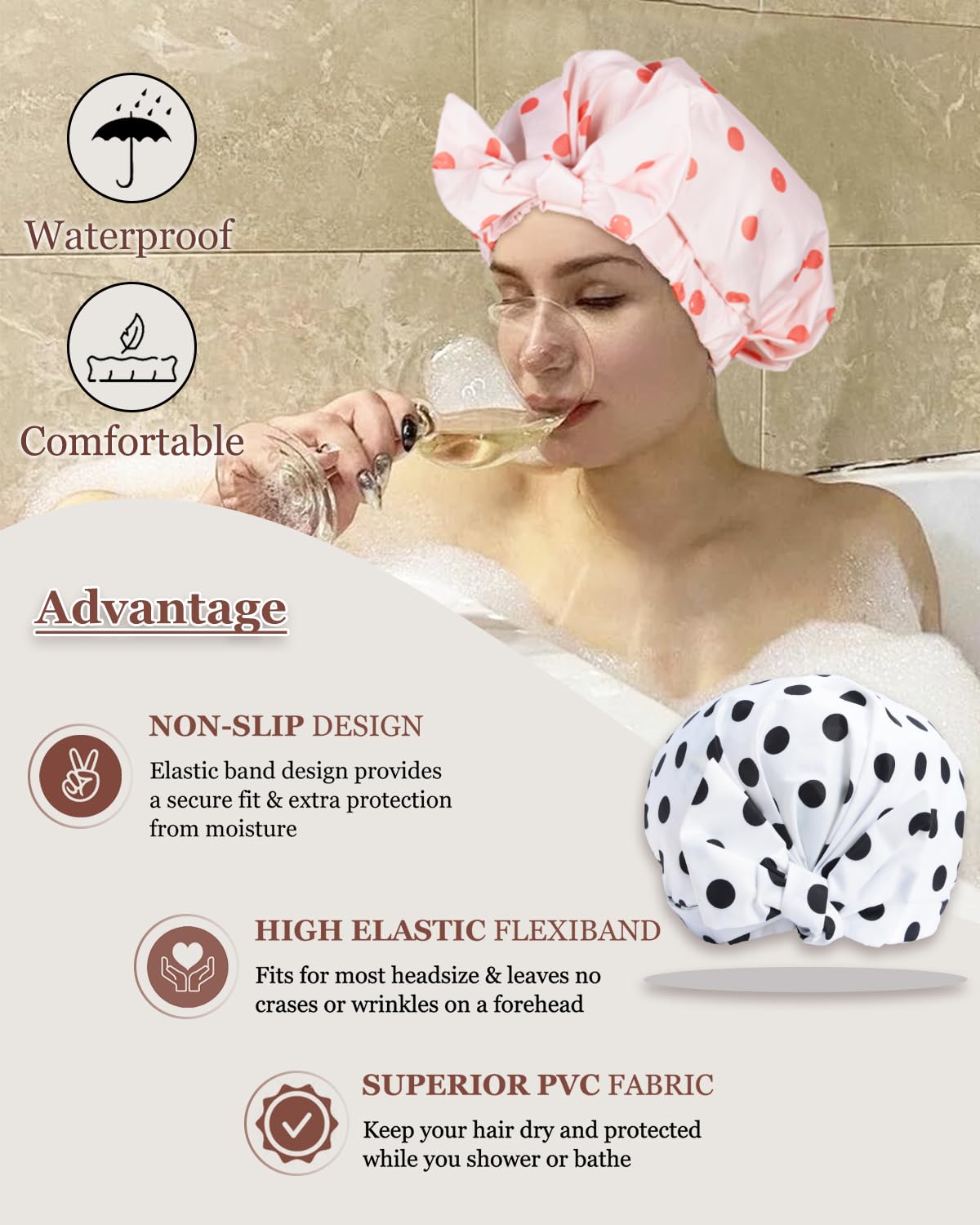 Luvruitaky Shower Cap Luxury Shower Caps For Women Reusable Waterproof Hair Cap For Shower With Adjustable Bowknot Hair Bath Cap