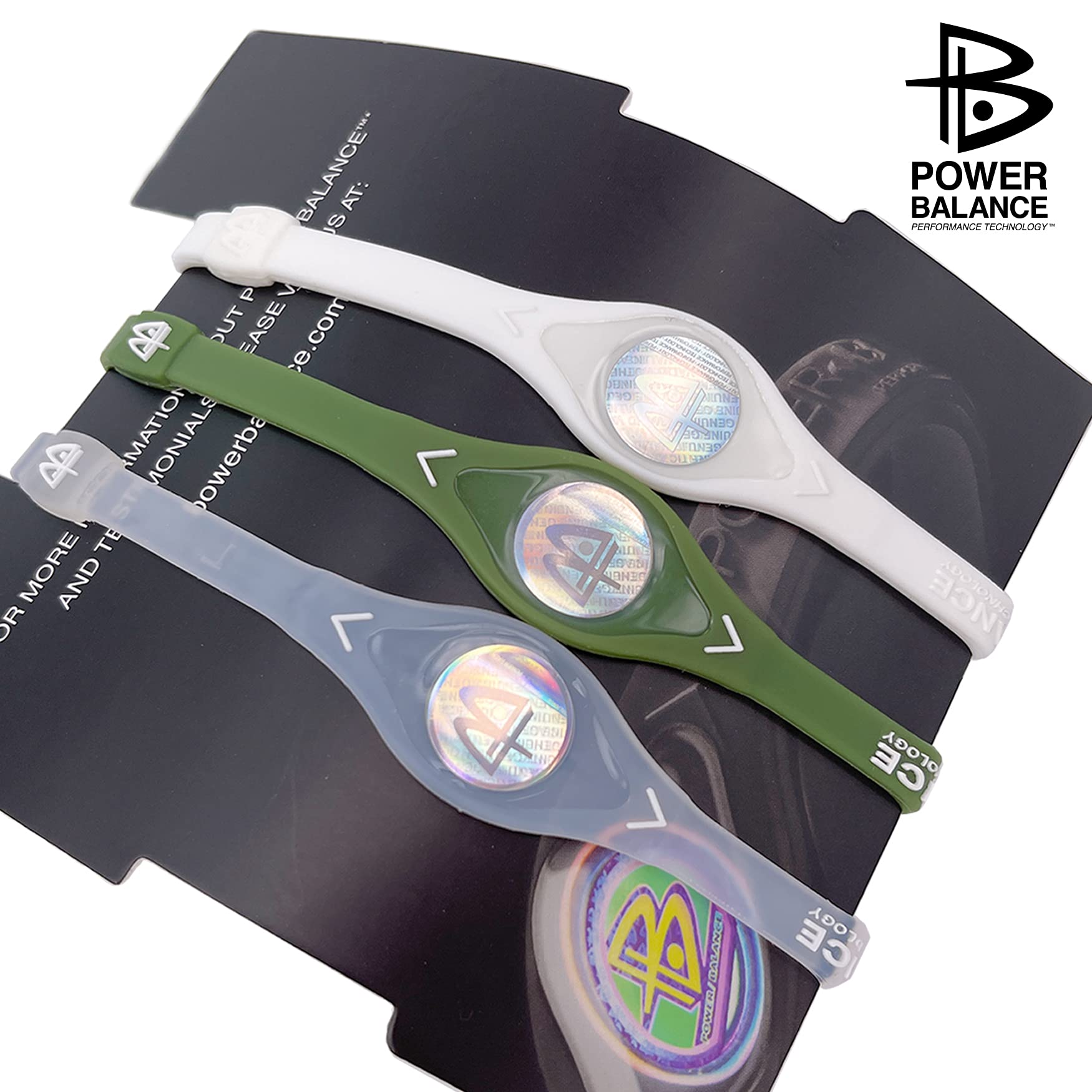 Power Balance Original Genuine Performance Wristband, Silicone Rubber Bracelet for Men Women, M+M+L, Clear/M+Olive/M+White/L