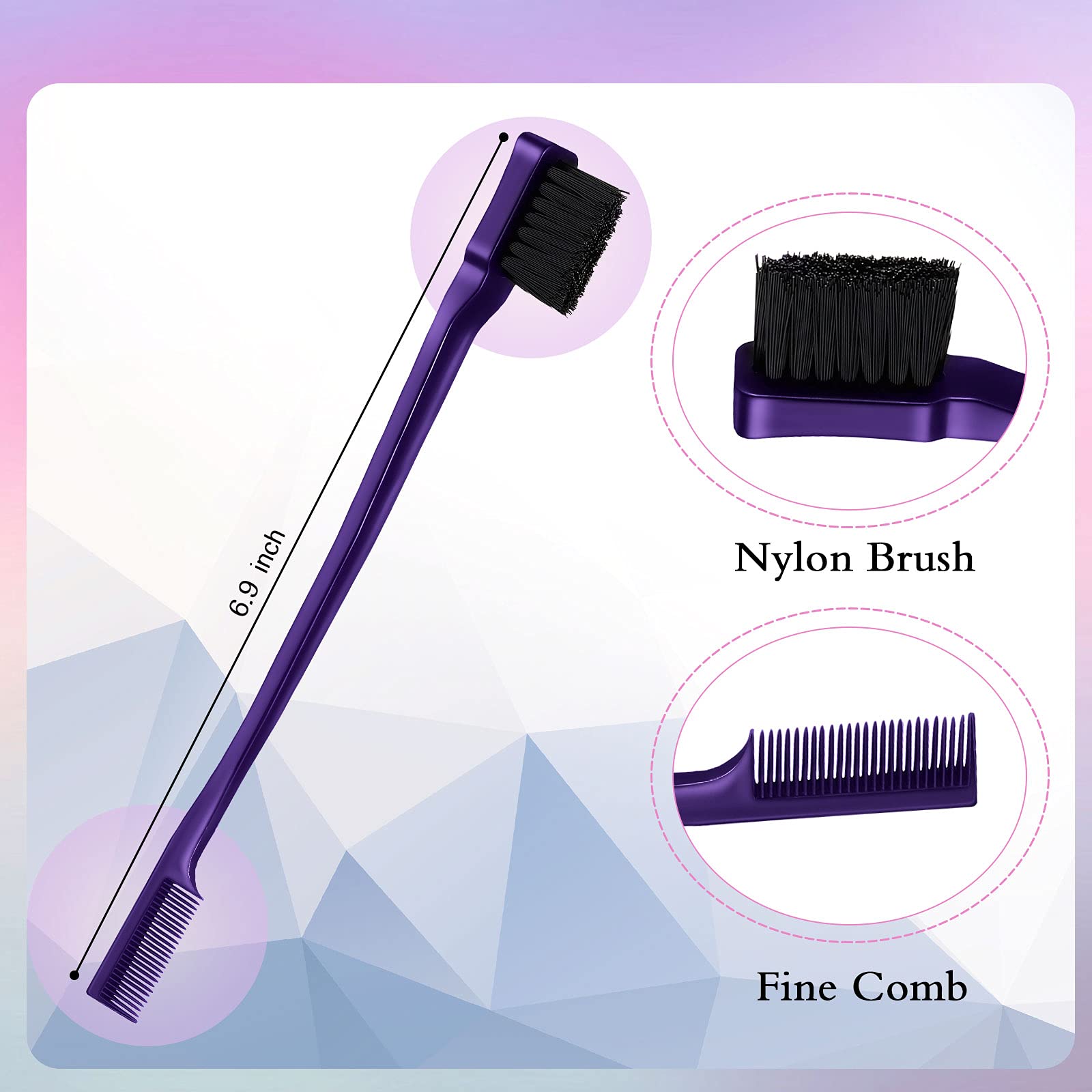 Geiserailie 3 Pcs Slick Back Hair Brush Set Bristle Brush Edge Control Teasing Comb For Women Black Hair(Purple)
