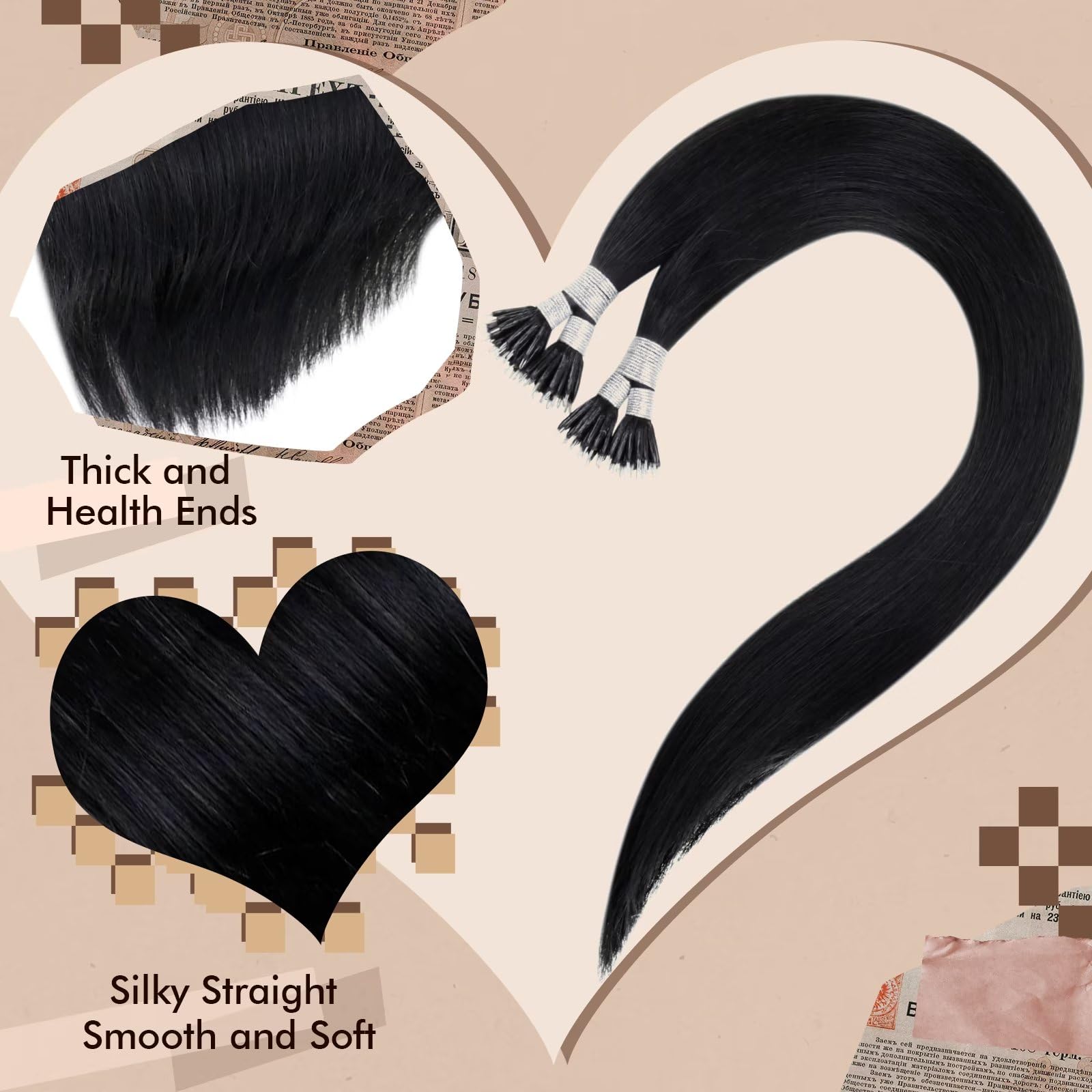 Hetto Nano Bead Hair Extensions Human Hair Nano Tip Extensions Real Human Hair #1 Jet Black Nano Ring Hair Extensions Natural In