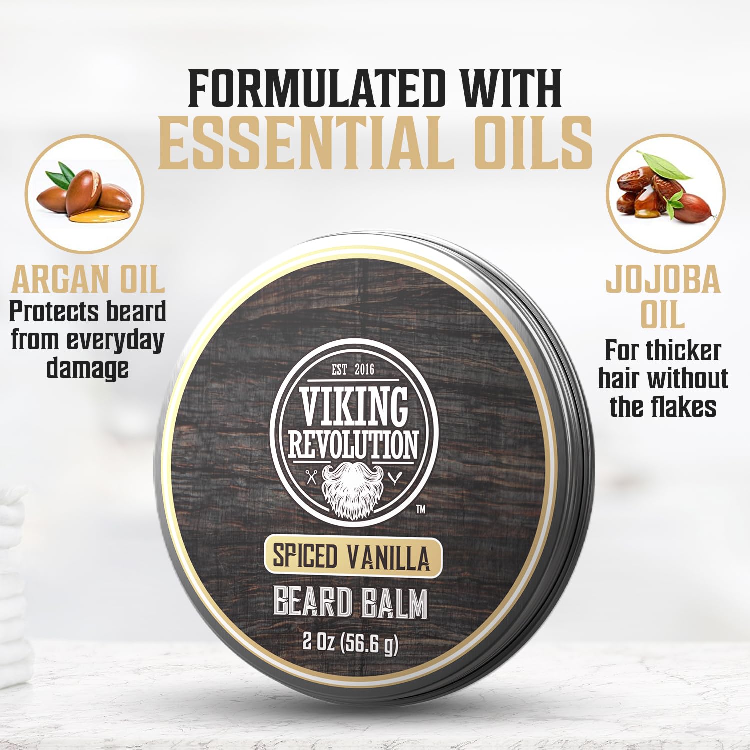 Viking Revolution Spiced Vanilla Beard Balm For Men - Beard Butter For Men With Argan Oil And Jojoba Oil - Beard Softener And Be