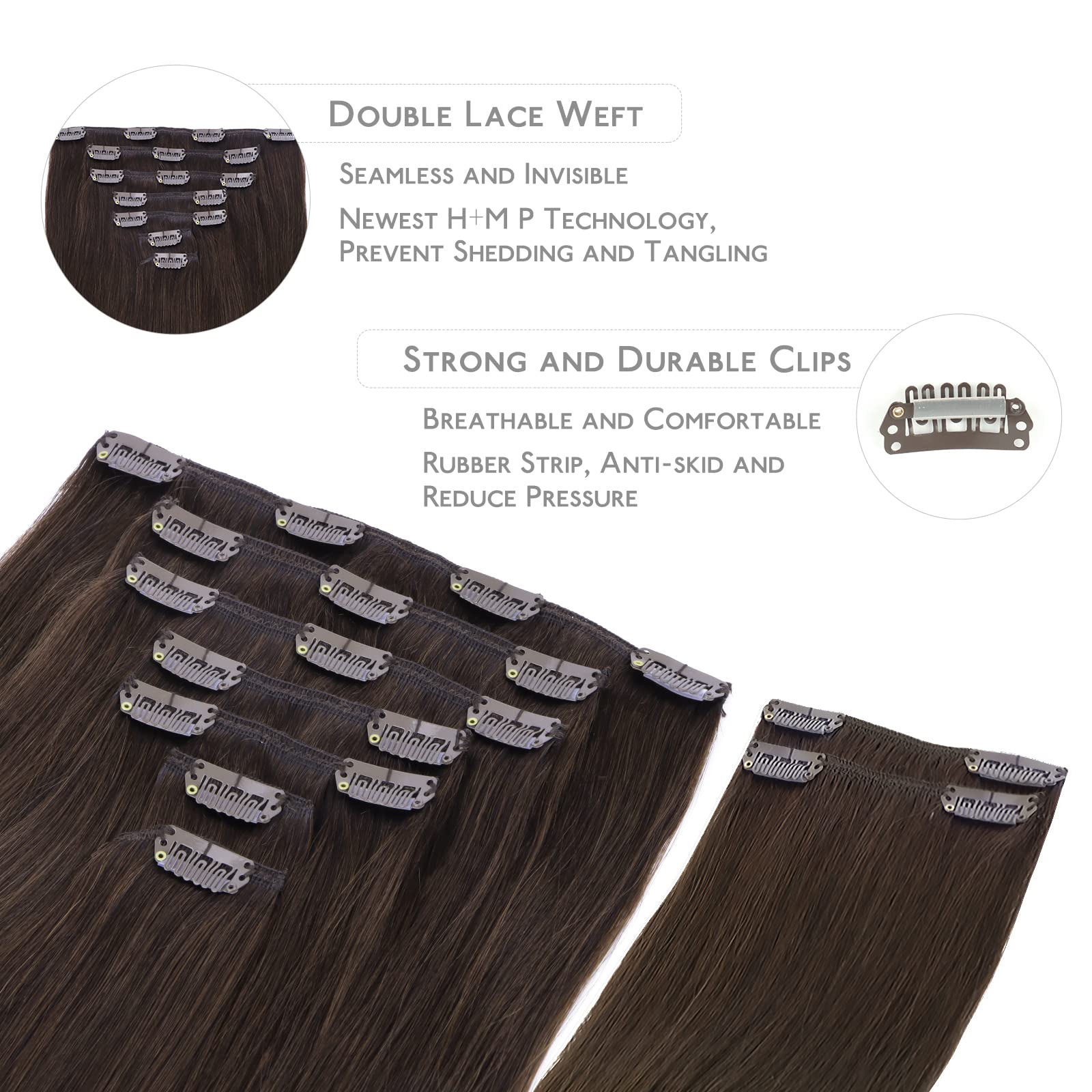 Wennalife Clip In Hair Extensions, 18 Inch 150G 9Pcs Clip In Hair Extensions Real Human Hair, Light Dark Brown Human Hair Clip I