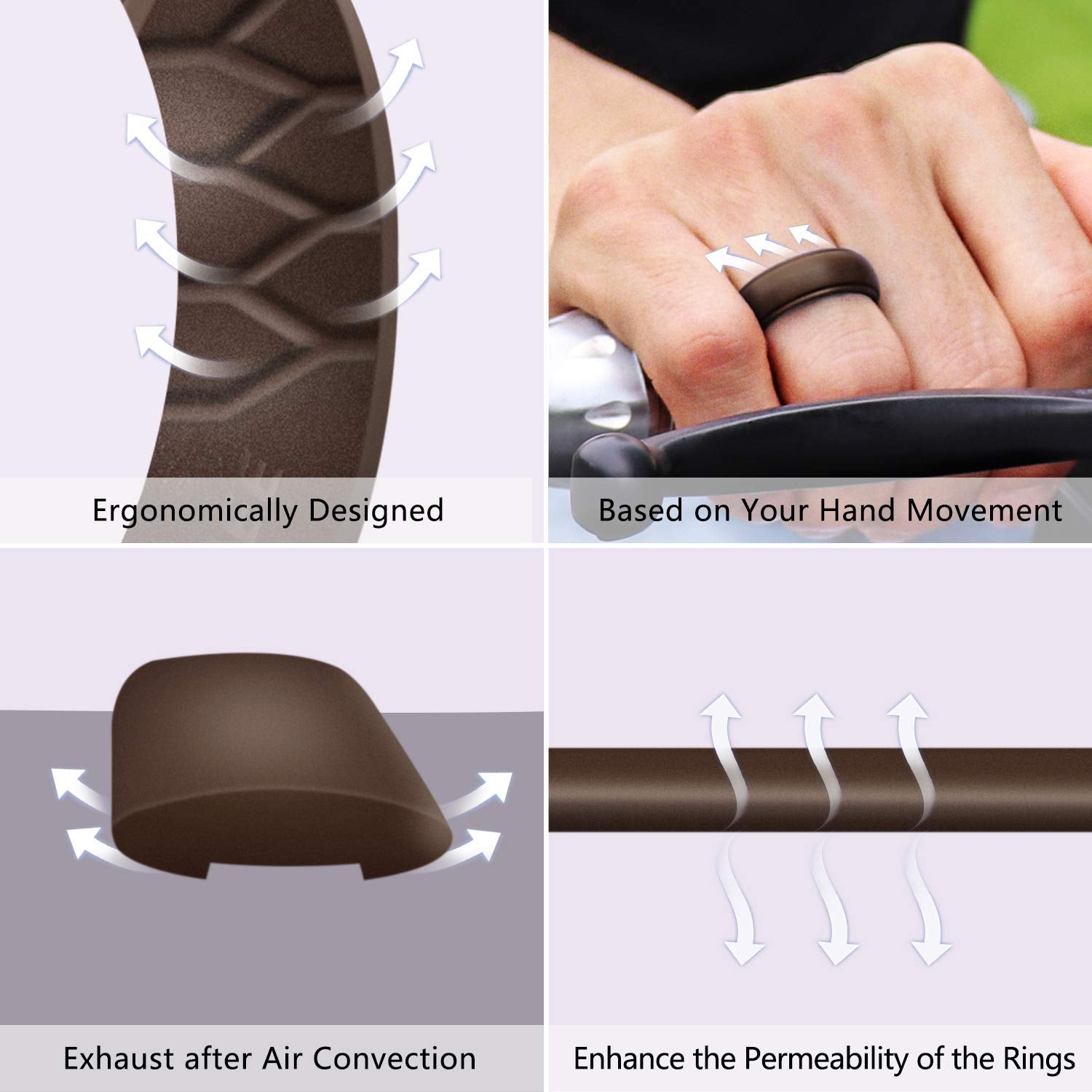 Forthee Silicone Wedding Ring for Men, 4-Pack Breathable Step Edge Sleek Design Rubber Bands, Comfortable Fit Skin Safe Durable