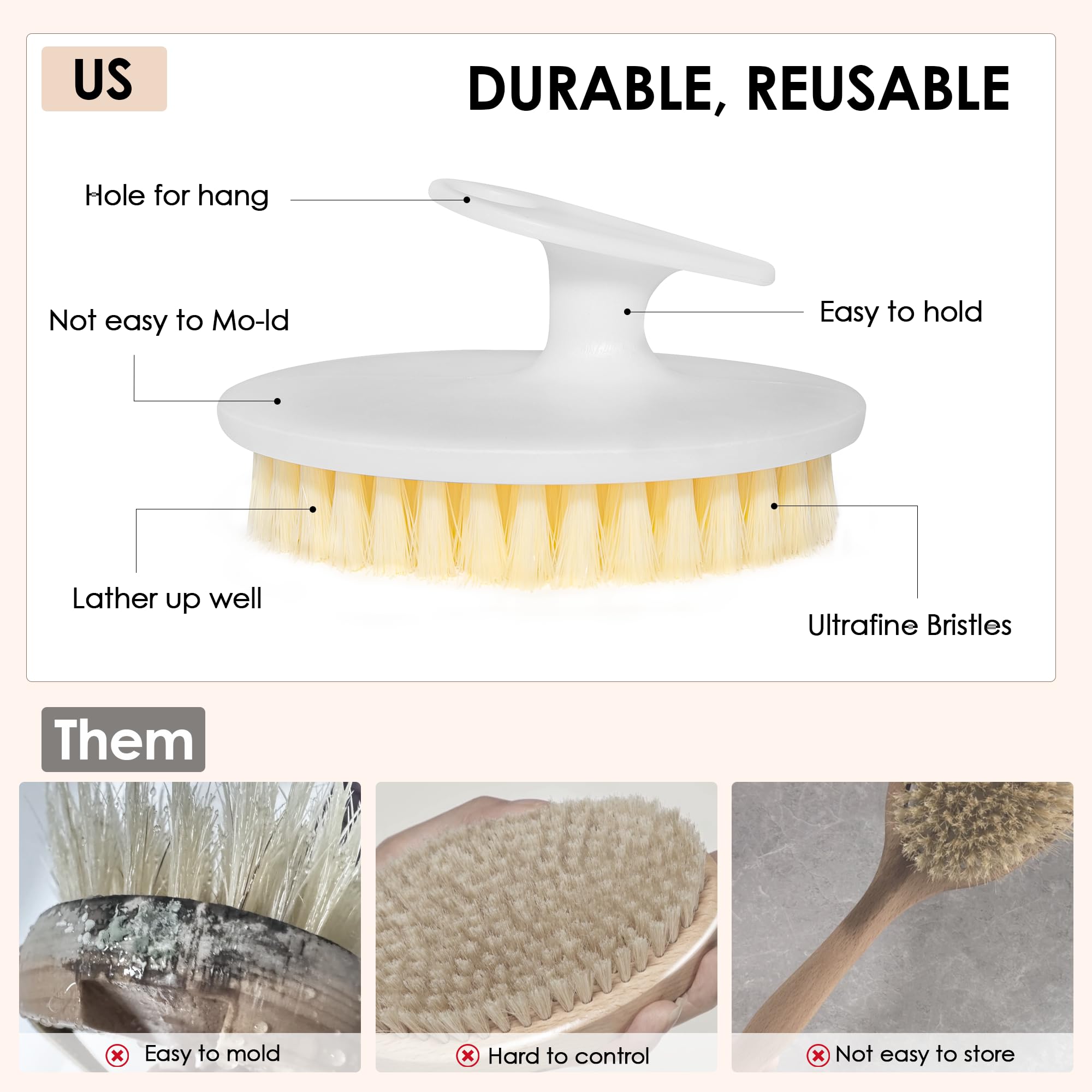 Innerneed Pp Shower Brush Body Exfoliating Scrubber, For Deep Clean Body Wash, Cellulite Treatment, Lymphatic Drainage And Blood