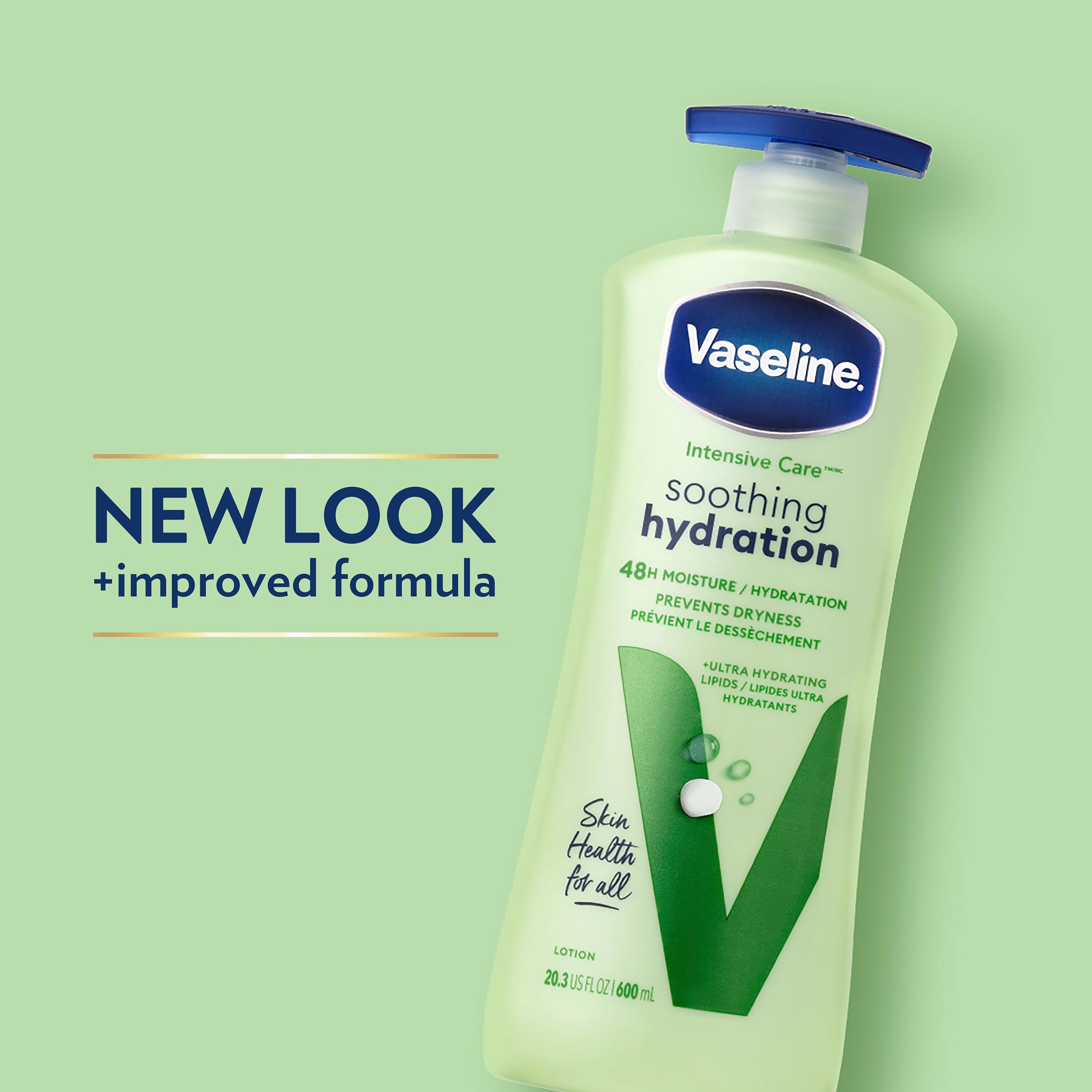 Vaseline Intensive Care Body Lotion for Dry Skin Soothing Hydration with Ultra-Hydrating Lipids + 1% Aloe Vera Extract to Refres