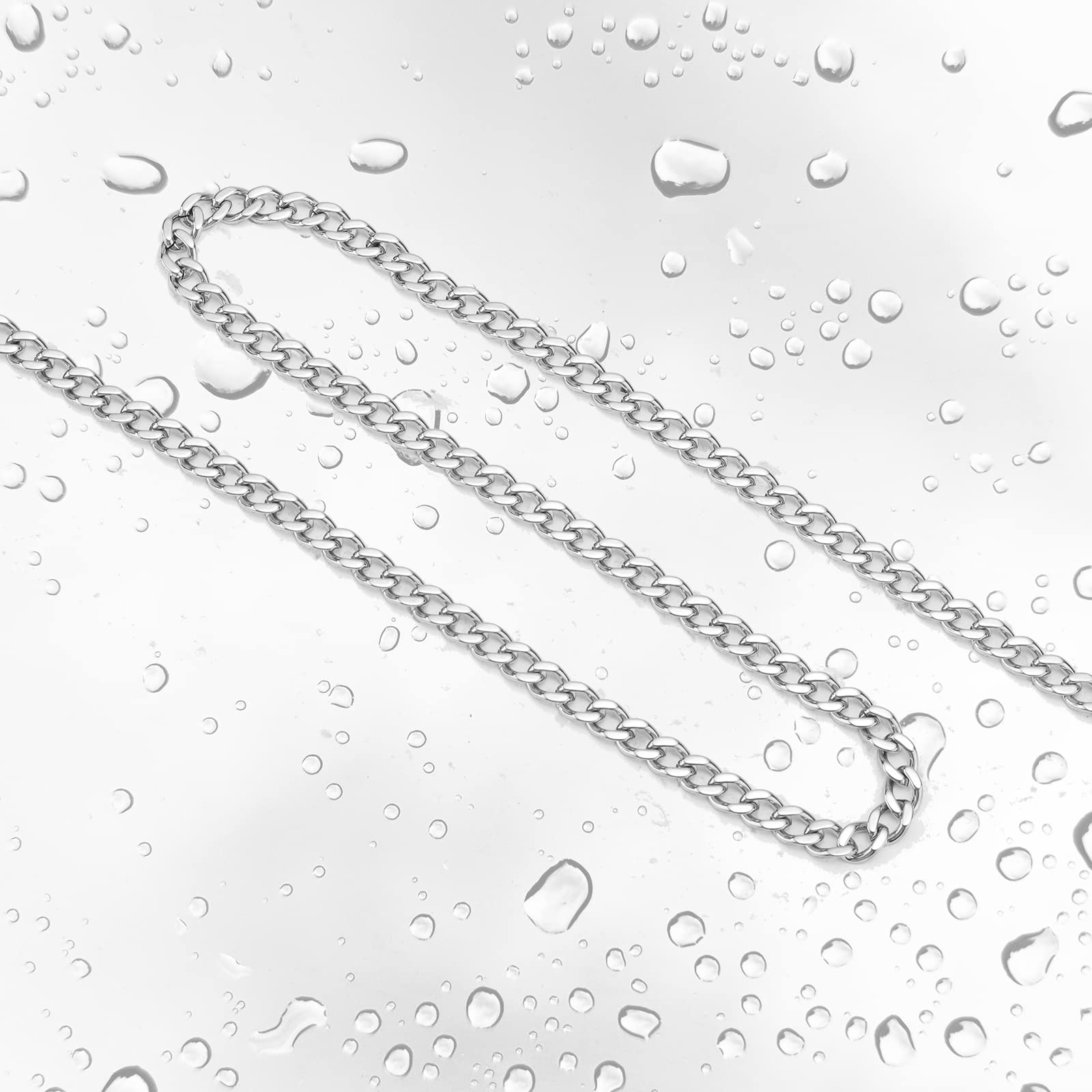 Reoxvo Silver Long Chain for Men, Silver Necklaces Mens Stainless Steel Cuban Link Chain Necklace for Men 5 mm Neck Chains Penda