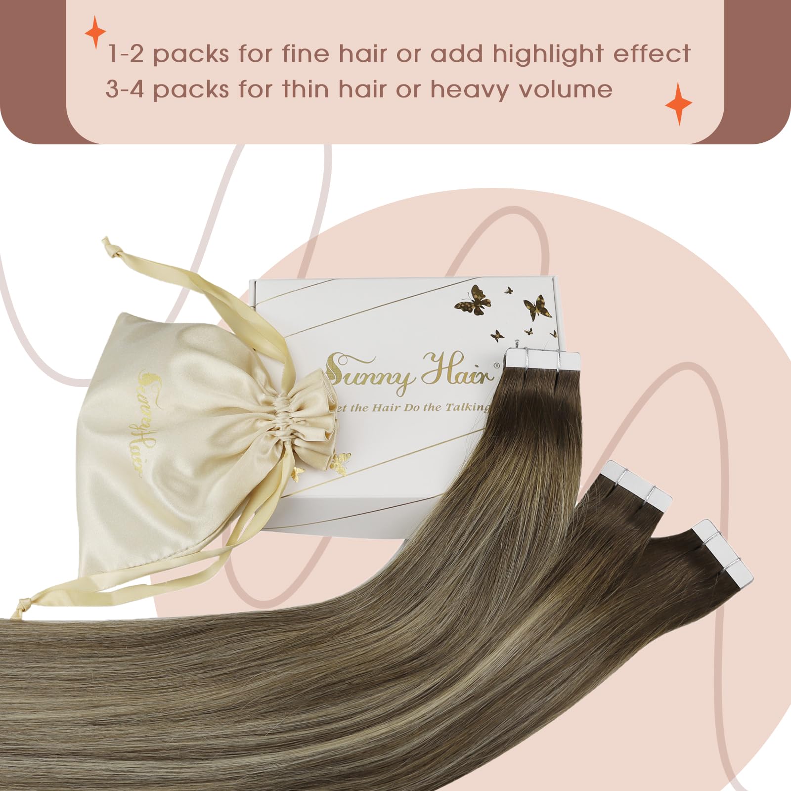 Sunny Tape In Hair Extensions Human Hair Brown Balayage Tape Ins Extensions Darker Brown Fading To Ash Brown Mix Light Blonde Ba