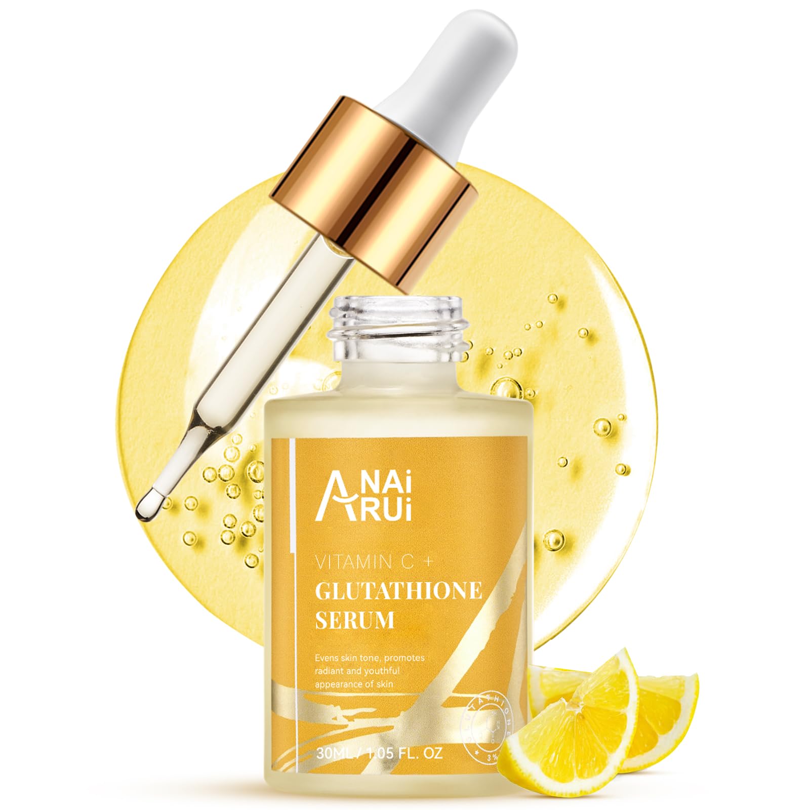 ANAI RUI Vitamin C Glutathione Serum with Hyaluronic Acid, and Niacinamide, for Dark Spots,Wrinkles, Improves Skin Tone, Hydrati