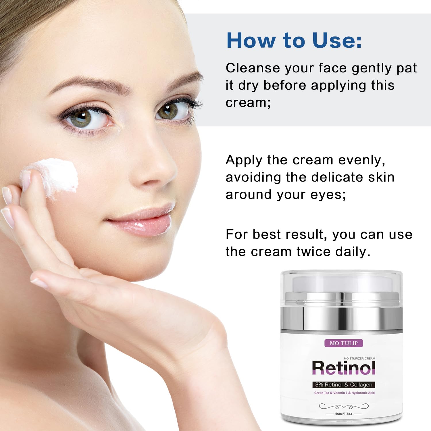 MO TULIP Face Cream with Retinol, Collagen & Hyaluronic Acid - Face & Neck Firming Moisturizer for Wrinkles, Hydration & Lifting