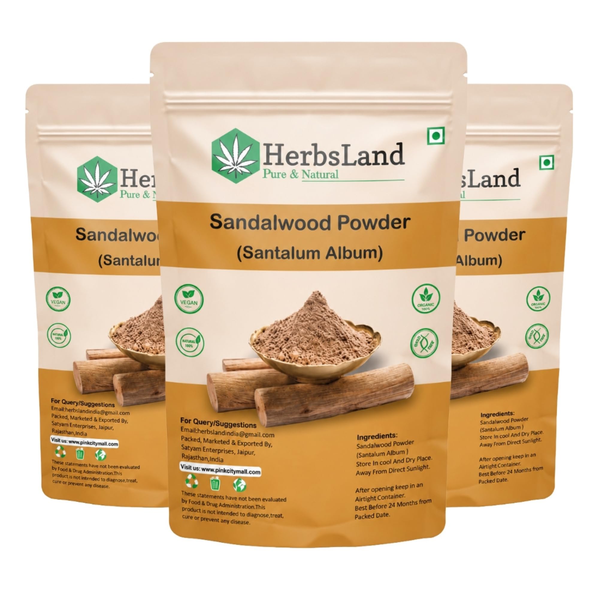 Herbsland 100% Pure Bio Organic Sandalwood Powder (Santalum Album) (Chandan) For SunTan AcneSpot Treatment | Skin Whitening | 