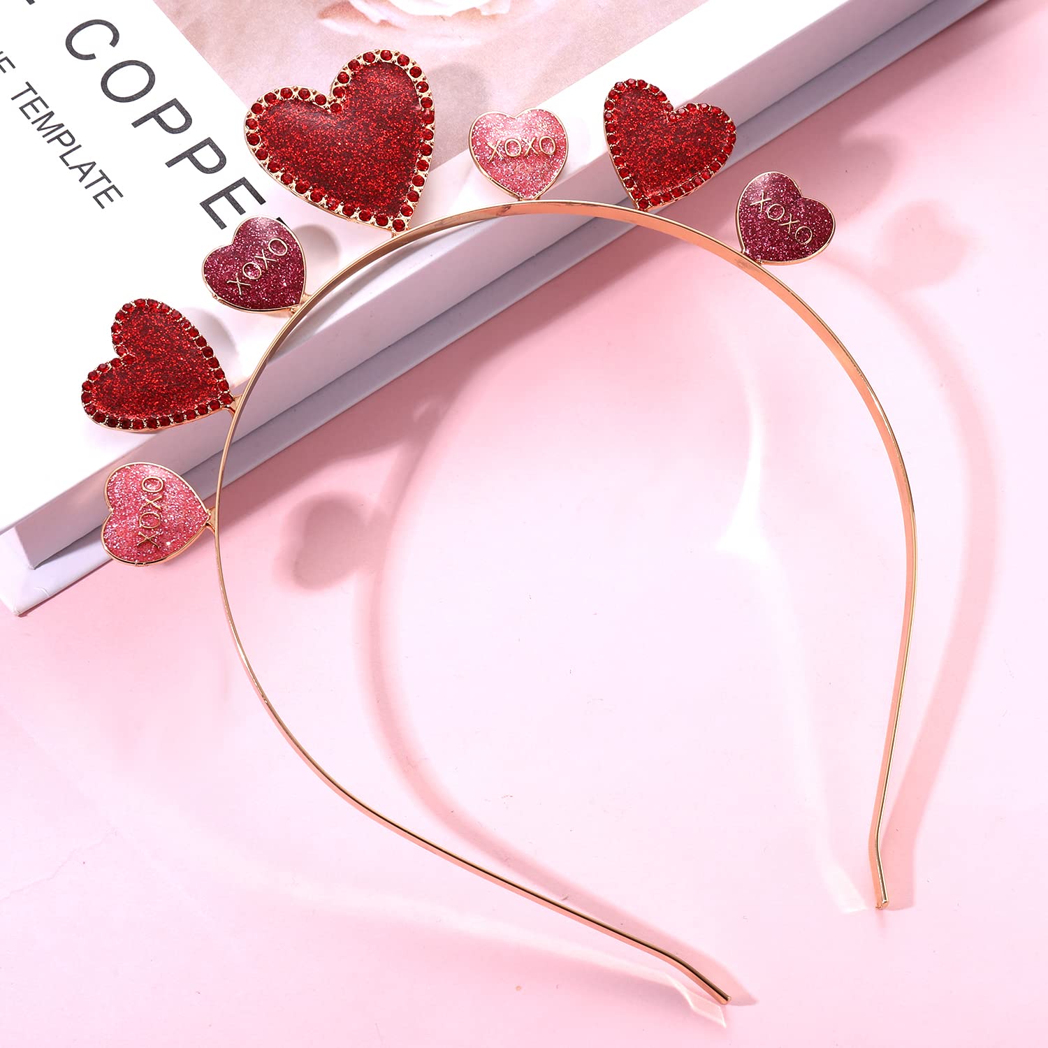 Heidkrueger Valentine'S Day Headbands Rhinestone Glitter Love Heart Hairband Sweet Xo Heart Hair Hoop Accessories Valentine'S Da