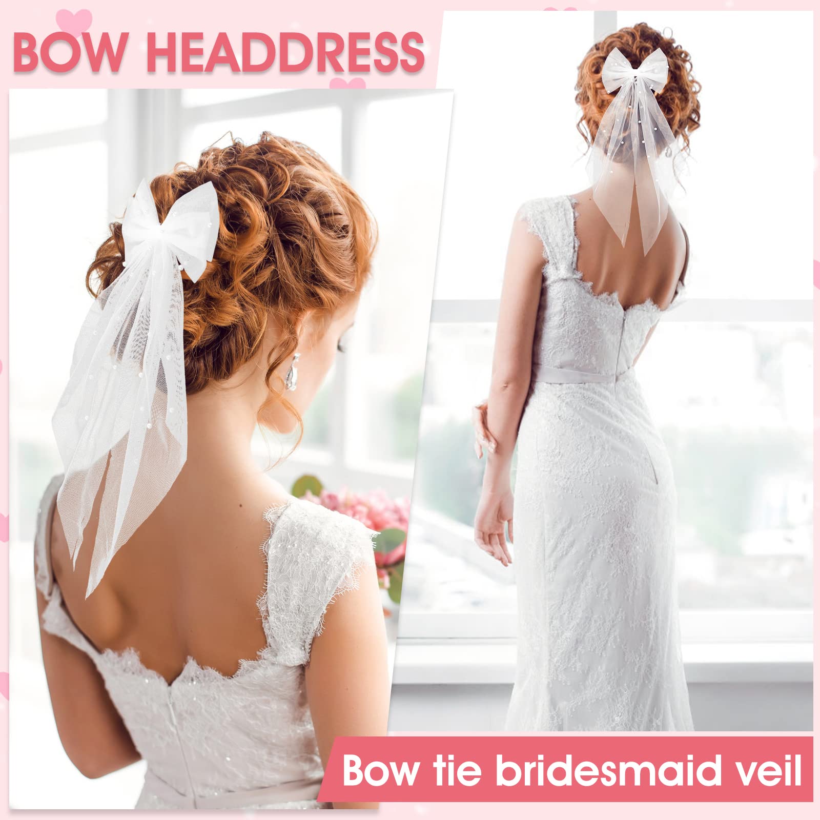 Yolev Bridal Hair Bow Veil With Pearl White Wedding Veil With Barrette Short Tulle Hair Accessories For Bachelorette Party Brida
