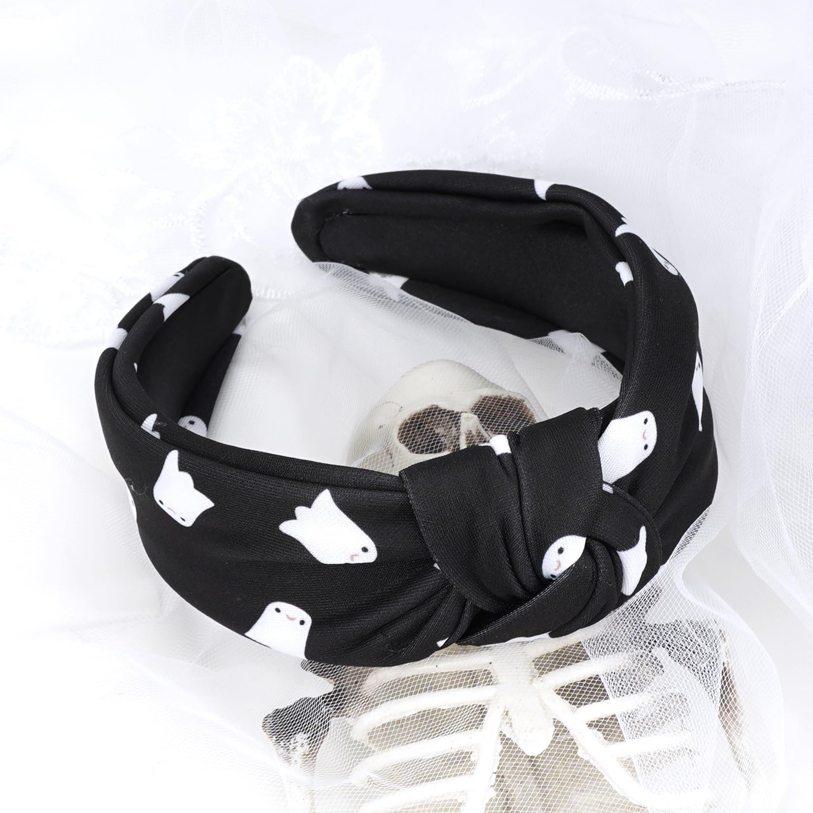 Budsmile Halloween Headbands for Women Girls Gifts Spooky Ghost Knotted Wide Headband Embellished Costume Party Outfits Hair Acc