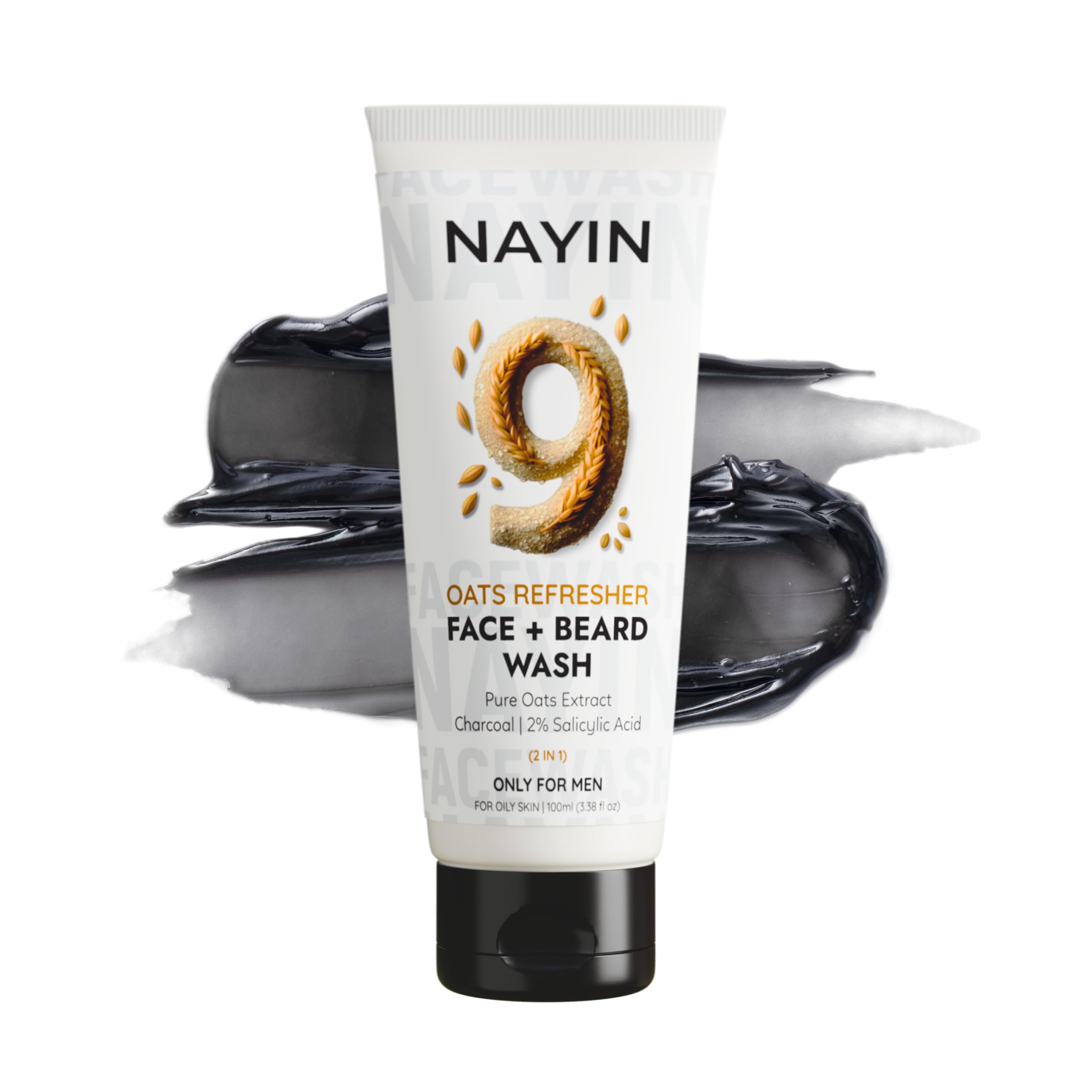 Nayin Oats Refresher Face Wash Man With 2% Salicylic & Hyaluronic Acid  2 In 1 Face + Beard Wash For Oily Skin, Charcoal & 9 He