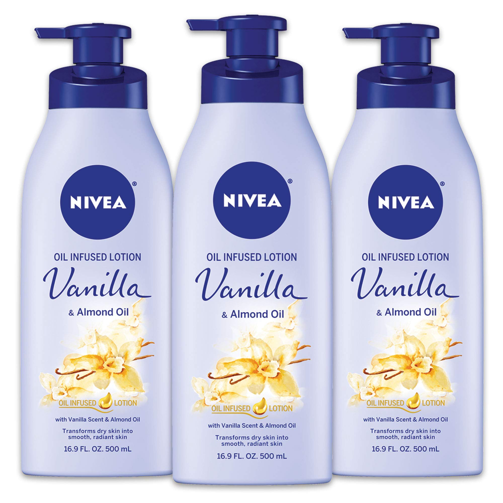 Nivea Vanilla And Almond Oil Infused Body Lotion, 50.7 Fl Oz, Pack Of 3