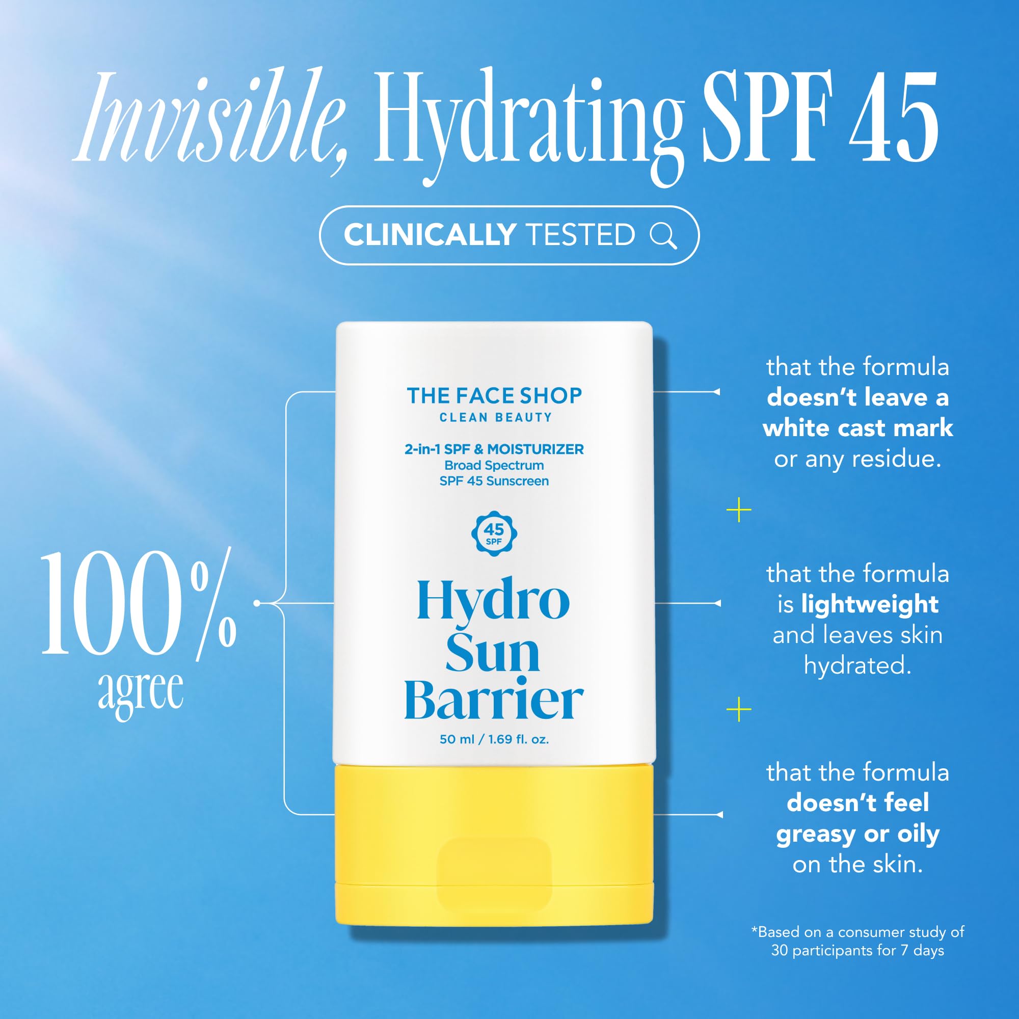 THE FACE SHOP Hydro Sun Barrier Moisturizer SPF 45, Daily Hydrating Facial Sunscreen & Moisturizer, for Oily Skin, Formulated wi