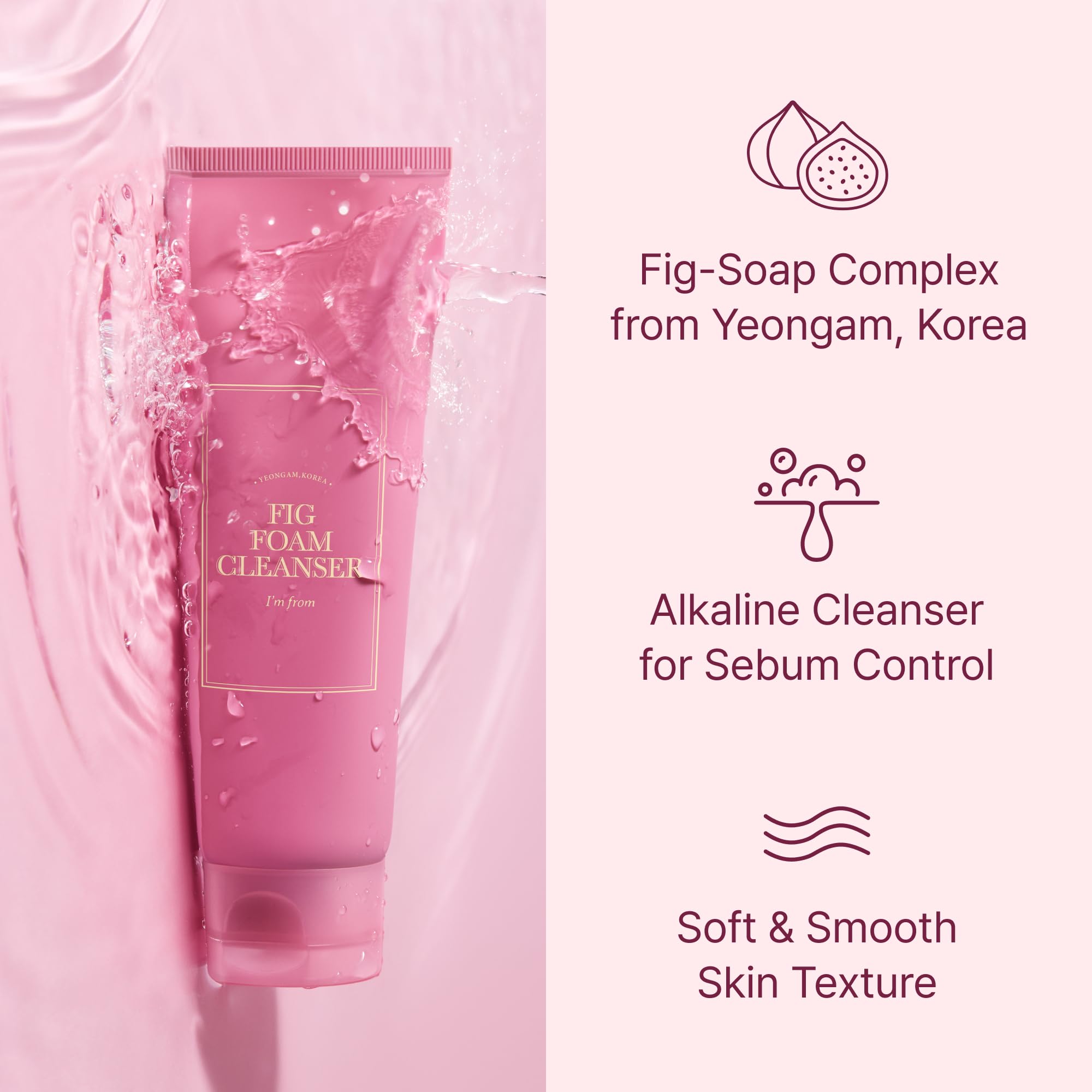 Im from Fig Foam Cleanser, Korean Daily Gentle Face Wash for Oily, Sensitive Skin, Sebum Control, Mild Alkaline, Creamy Bubble,