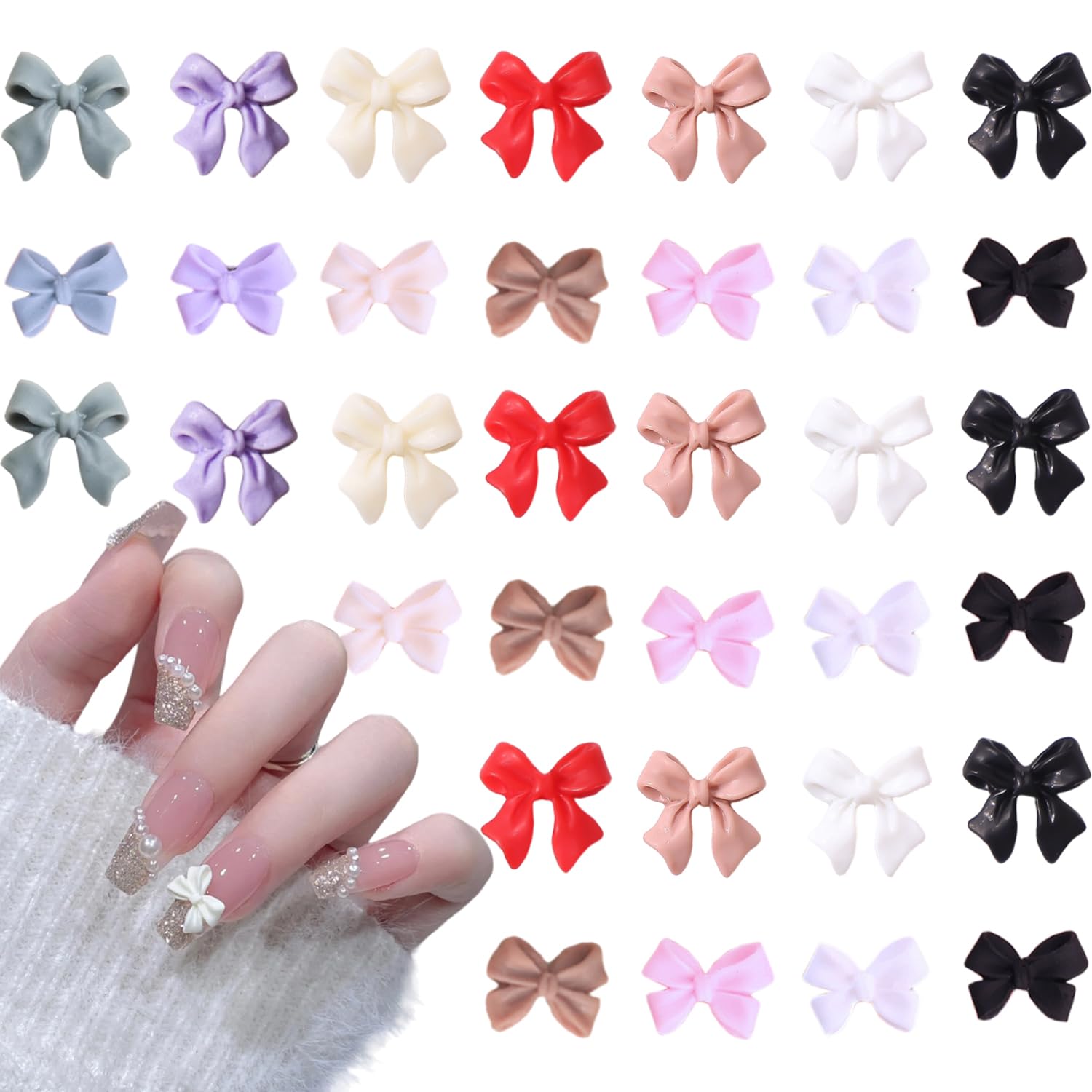Bow Nail Charms for Nails Art Decoration 280Pcs 3D Kawaii Bow-Knot Nail Art Charms Resin Butterfly Nails Gems Colorful Bow Nail 