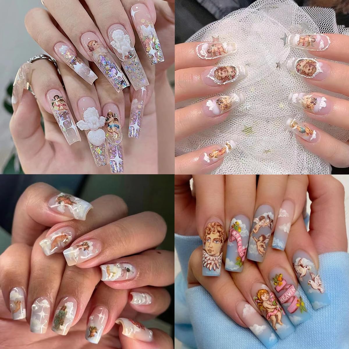 Cupid Angel Nail Stickers For Nail Art 8Sheets 3D Self Adhesive Cupid Nail Decals Valentines Day Angel Rose Flower Design Nail A