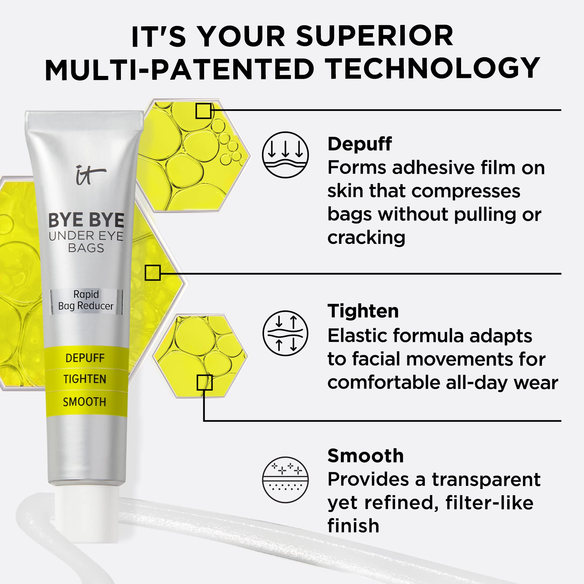 IT Cosmetics Bye Bye Under Eye Bags Daytime Treatment - Depuffs, Tightens, Smooths & Reduces Look of Wrinkles & Fine Lines - All