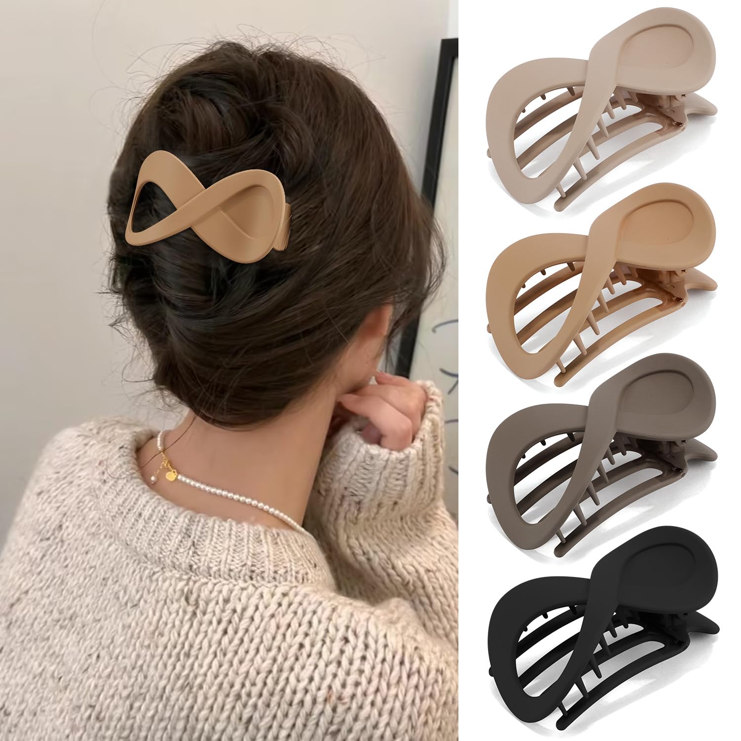 Atoden Flat Hair Clips for Women 4Pcs French Concord Hair Clips for Thin Hair 3.4'' Lay Down Flat Hair Claw Clips for Medium Thi