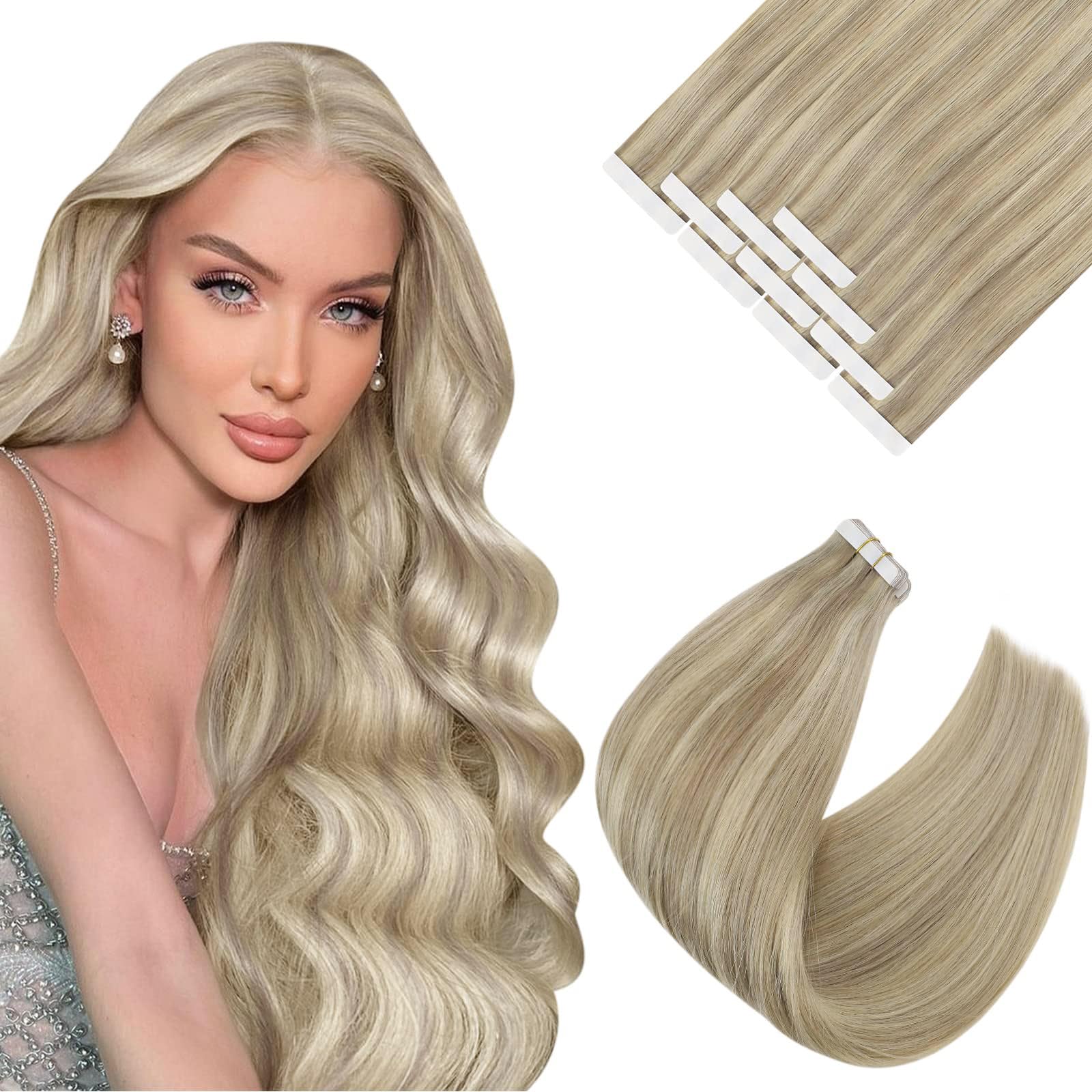 Ve Sunny Blonde Tape In Hair Extensions Highlight Human Hair Tape In Extensions Golden Blonde Highlighted Light Blonde Fashion T