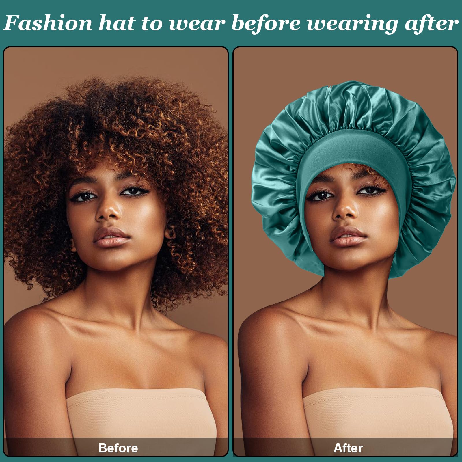 4Pcs Silk Bonnet For Sleeping,Hair Satin Bonnets For Black Women Men,Hair Wrap Cap For Curly Hair,Elastic Wide Band Hair Bonnet