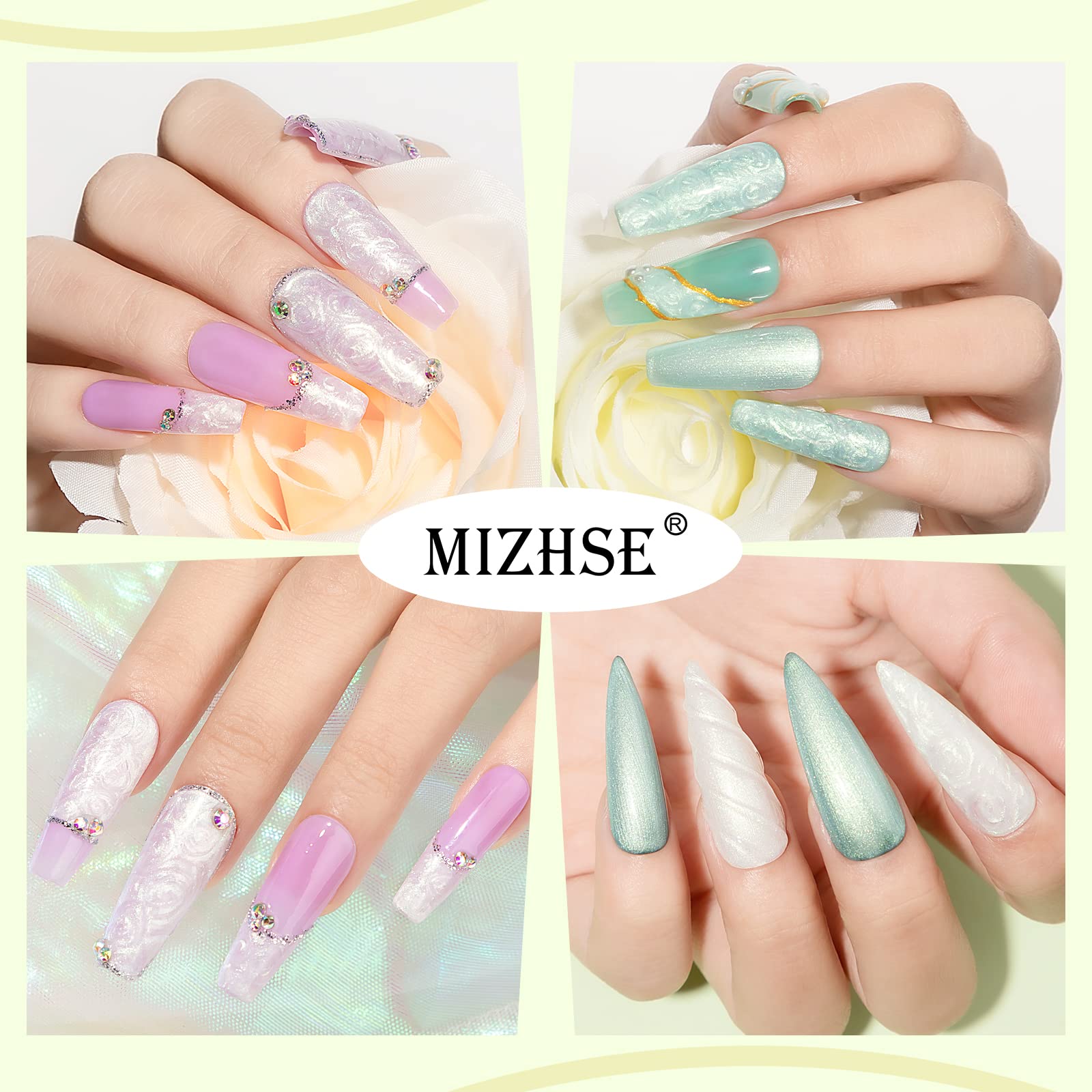 MIZHSE Pearl Top Coat Gel Nail Polish, Mermaid Glitter Nail Gel Polish Shiny Shell Thread Drawing Soak Off UV LED Nail Gel for N