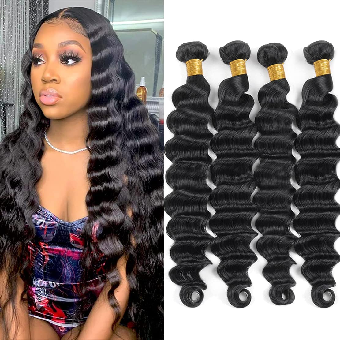 Brazilian Loose Deep Wave 4 Bundles Human Hair 18 20 22 24 Inch Unprocessed Virgin Human Hair Long Wavy Bundles Loose Wave Human