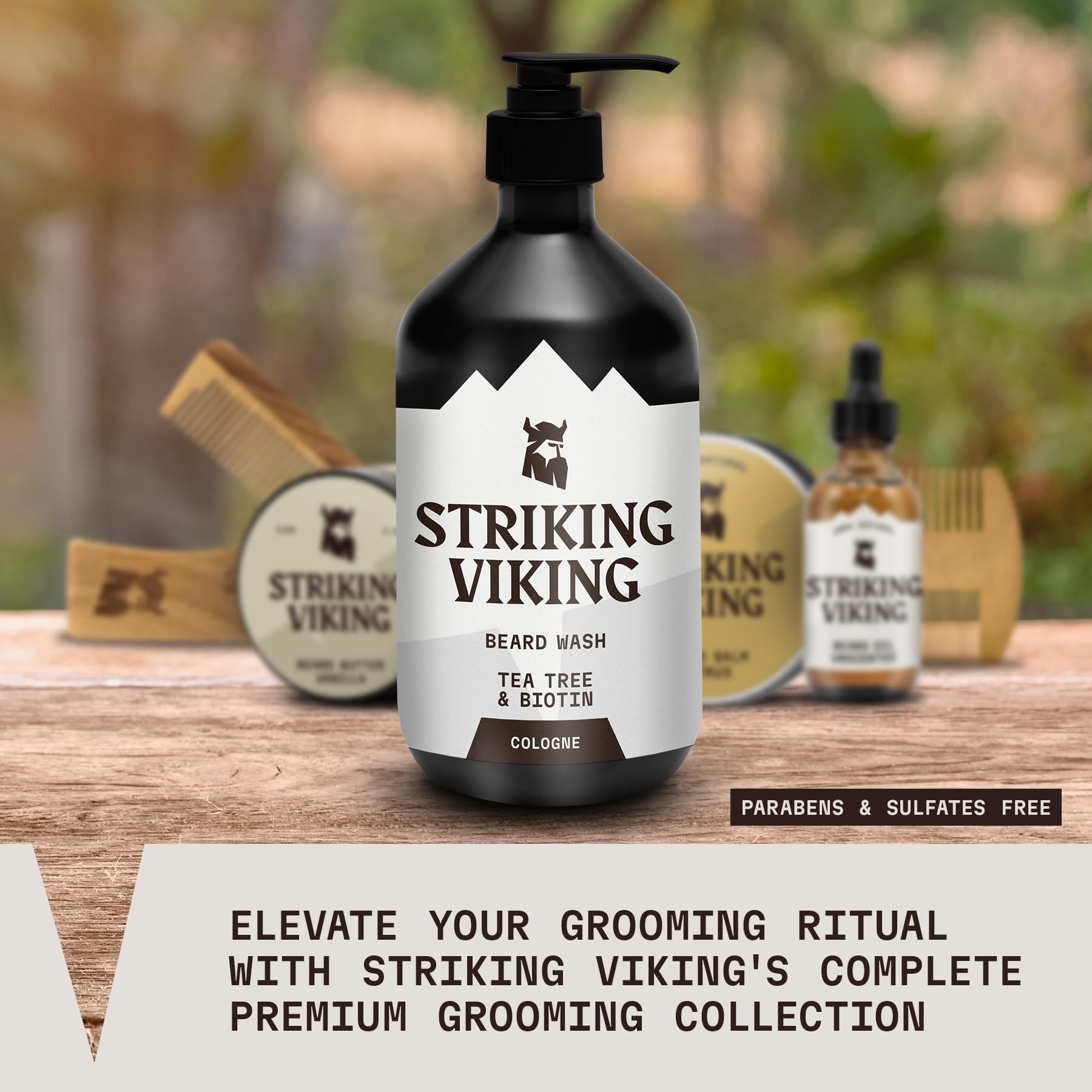 Striking Viking Beard Wash - 17 oz, Natural Tea Tree & Biotin - Cologne Scent Beard Shampoo Paraben & Sulfate Free For Men - Dee