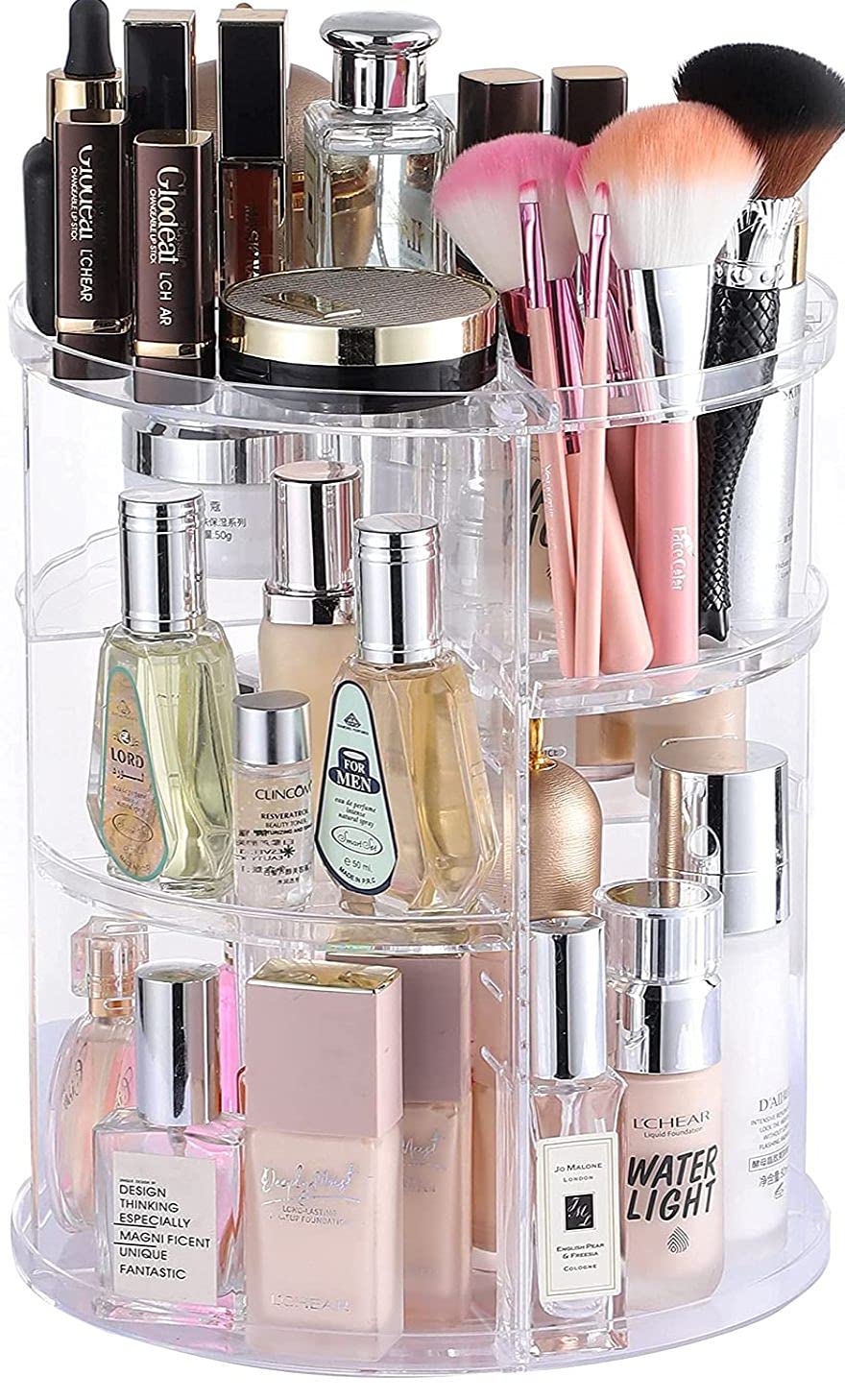 Cq Acrylic 360 Degree Rotating Makeup Organizer Countertop For Vanit,Adjustable Make Up Holder Height,Clear Plastic Spinning Ski