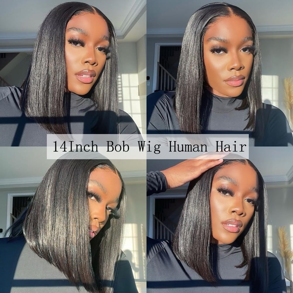 Superfect Bob Wig Human Hair 14 Inch 13X4 Hd Lace Front Wigs Human Hair Glueless Pre Plucked Straight Lace Frontal Bob Wigs For