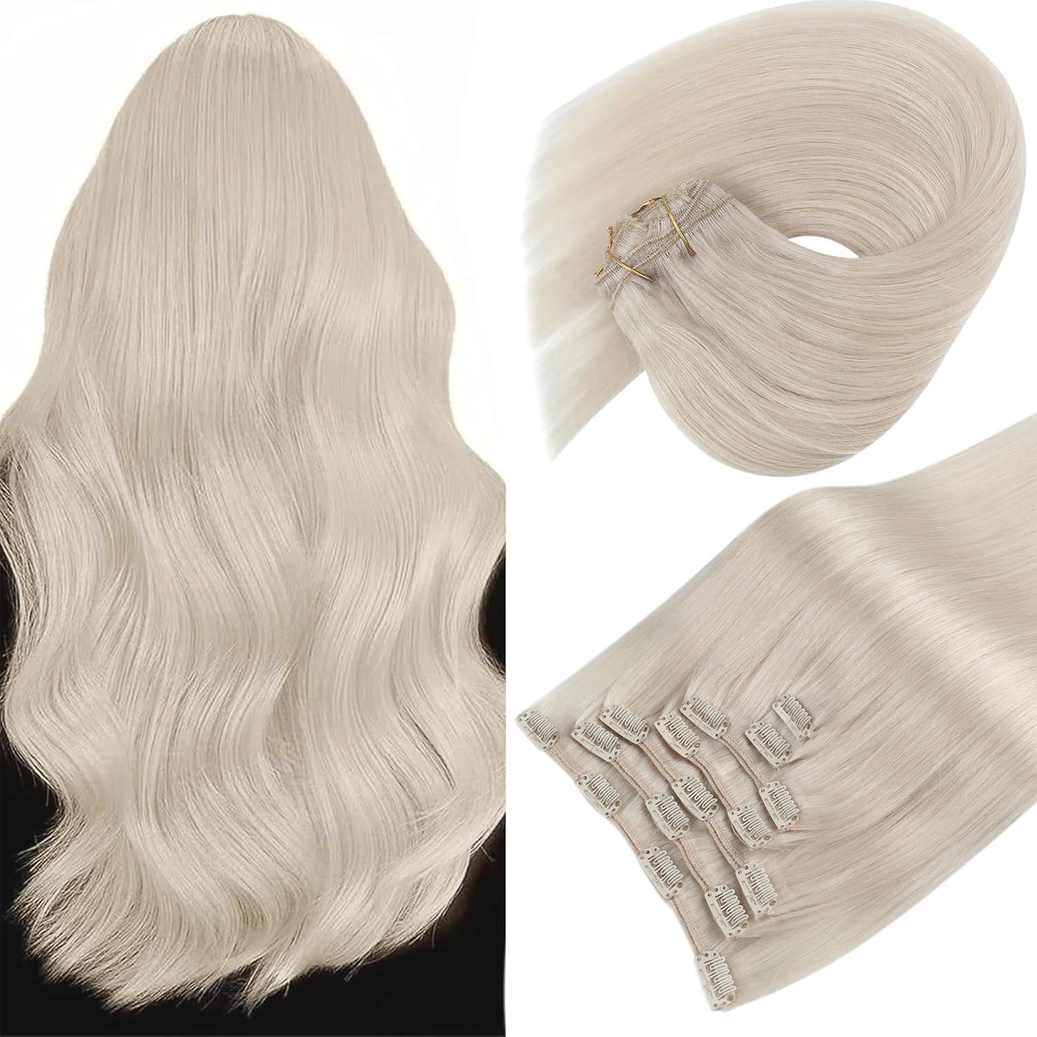 Sunny Blonde Human Hair Clip in Extensions Platinum Blonde Clip in Hair Extensions Blonde Clip in Extensions Colored Real Human 