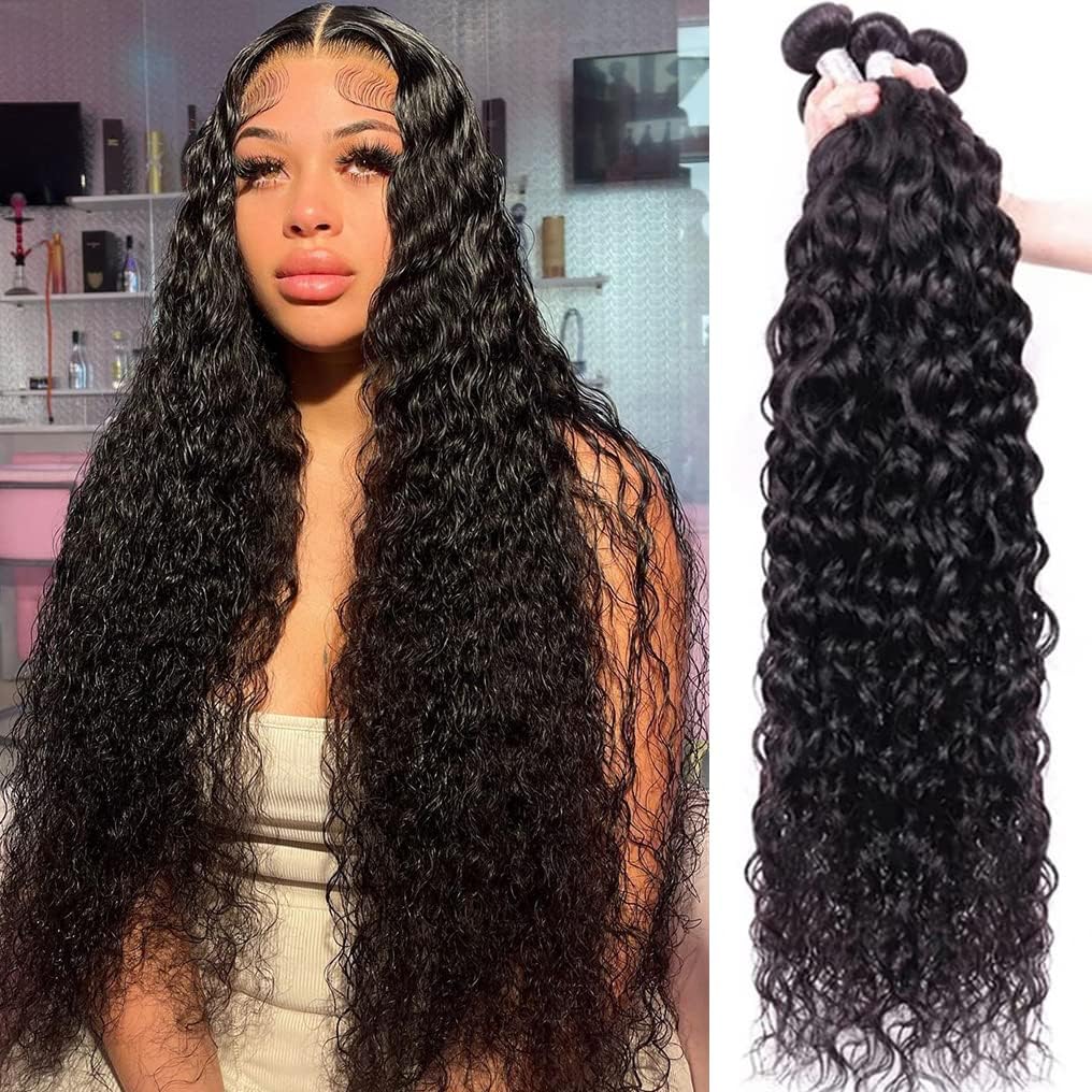 Human Hair Bundles Water Wave 3 Bundles 26 28 30 Inch 10A Brazilian Virgin Water Wave Bundles Human Hair For Women Wet And Wavy