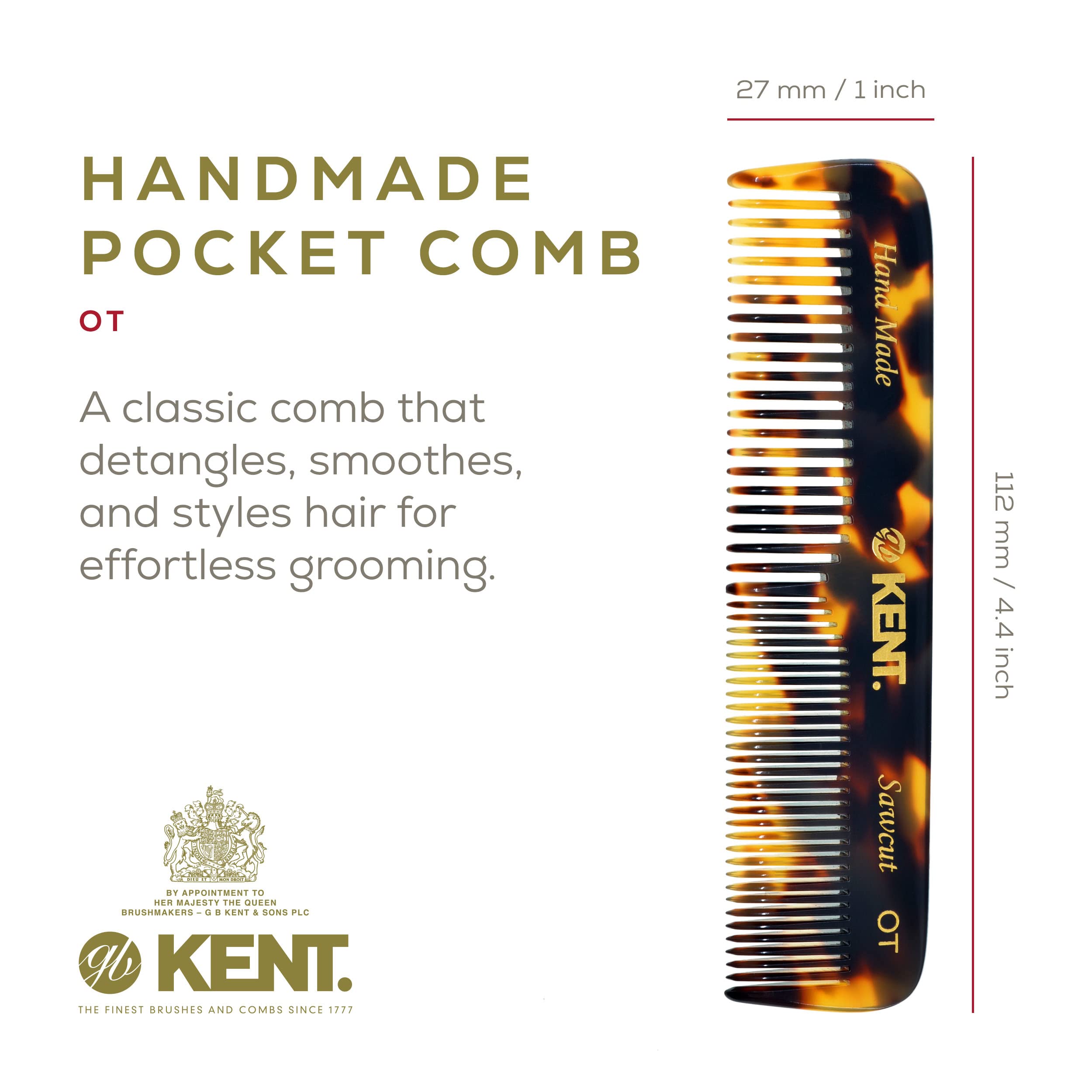 Kent Ot Ty 4.5'' Fine Tooth Comb And Wide Tooth Comb Pocket Comb - Handmade Hair Comb For Men For Hair Combs, Beard Comb And Mus