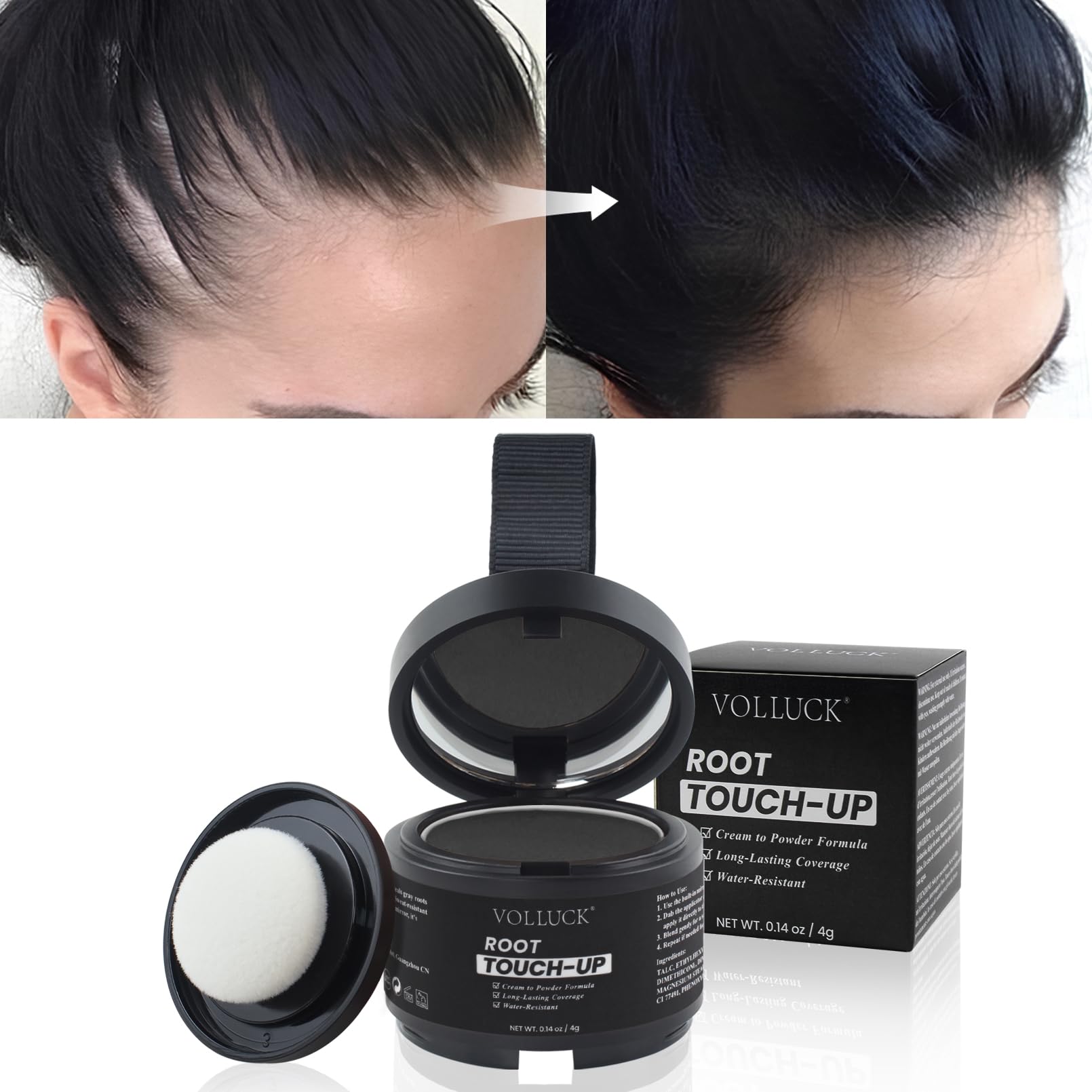 VOLLUCK Root Touch up Powder, Hairline Powder for Thinning Hair Black
