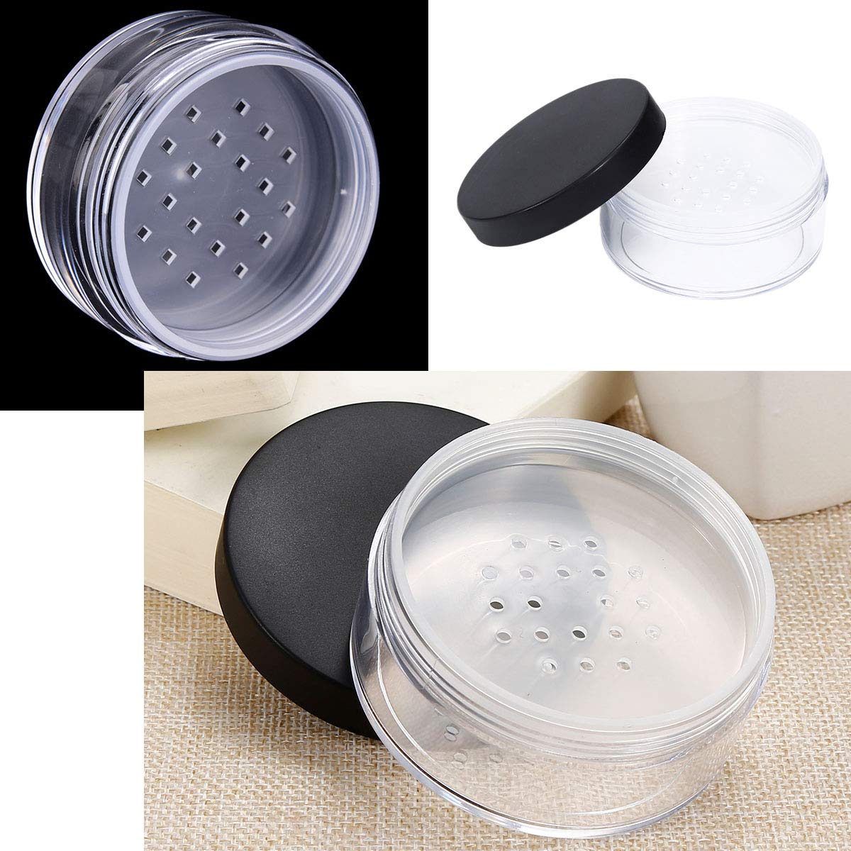 Akoak Capacity 30 Ml(1 Oz) Empty Reusable Plastic Loose Powder Compact Container Diy Makeup Powder Case With Sifter And Lined Sc