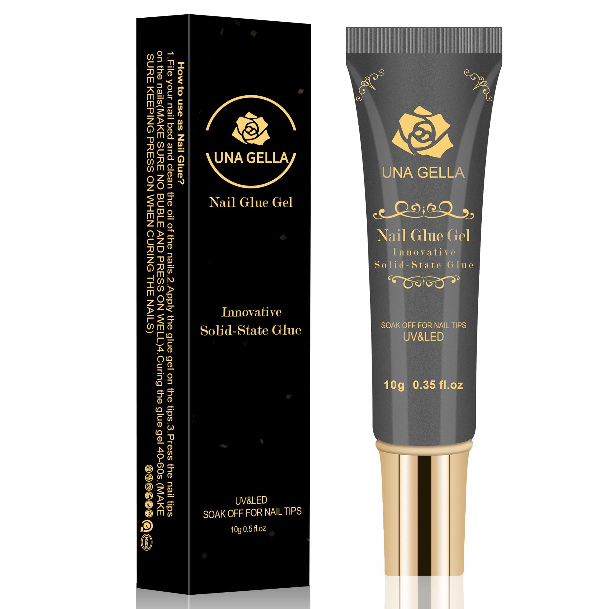 UNA GELLA Solid Nail Glue Gel | Soft Gel Nail Tips Gel 10ml | Lamp Curing Needed Soak Off Glue Super Strong Nail Glue Gel for Ac