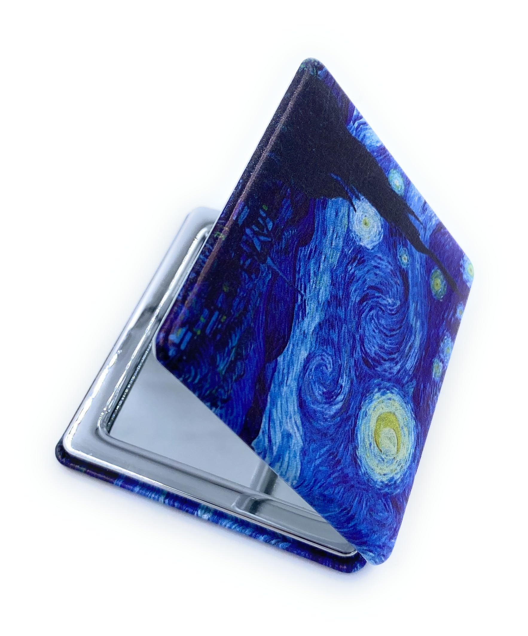Aeisage Compact Mirror Square Starry Night Van Gogh Pocket Mirror For Men Small Travel Mirror Magnifying Purse Mirror Compact Wi