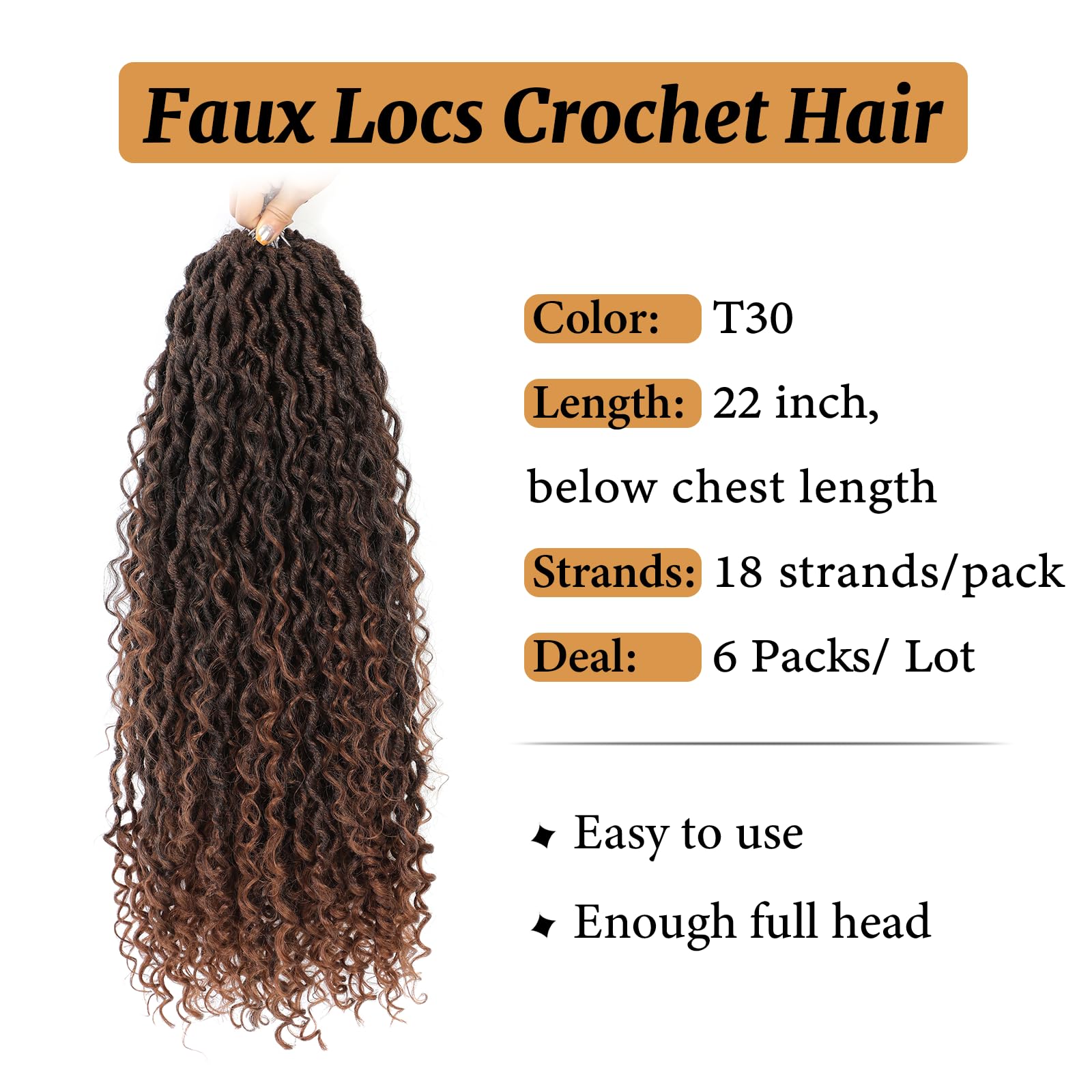 Forevery Goddess Locs Crochet Hair 22 Inch Faux Locs Crochet Hair 6 Packs Pre-Looped Crochet Hair For Black Women River Locs Cro